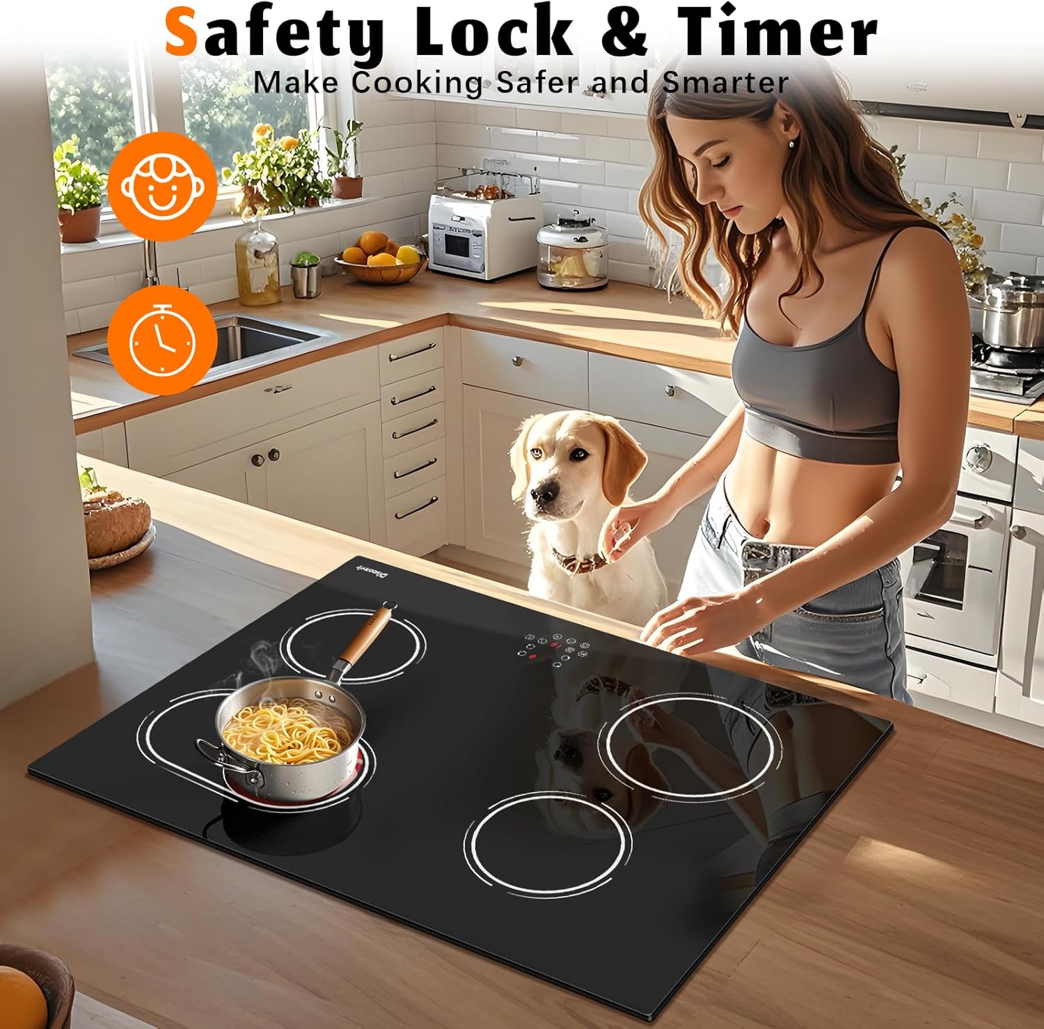 30-Inch 6400W Electric Cooktop with Timer Safety Features