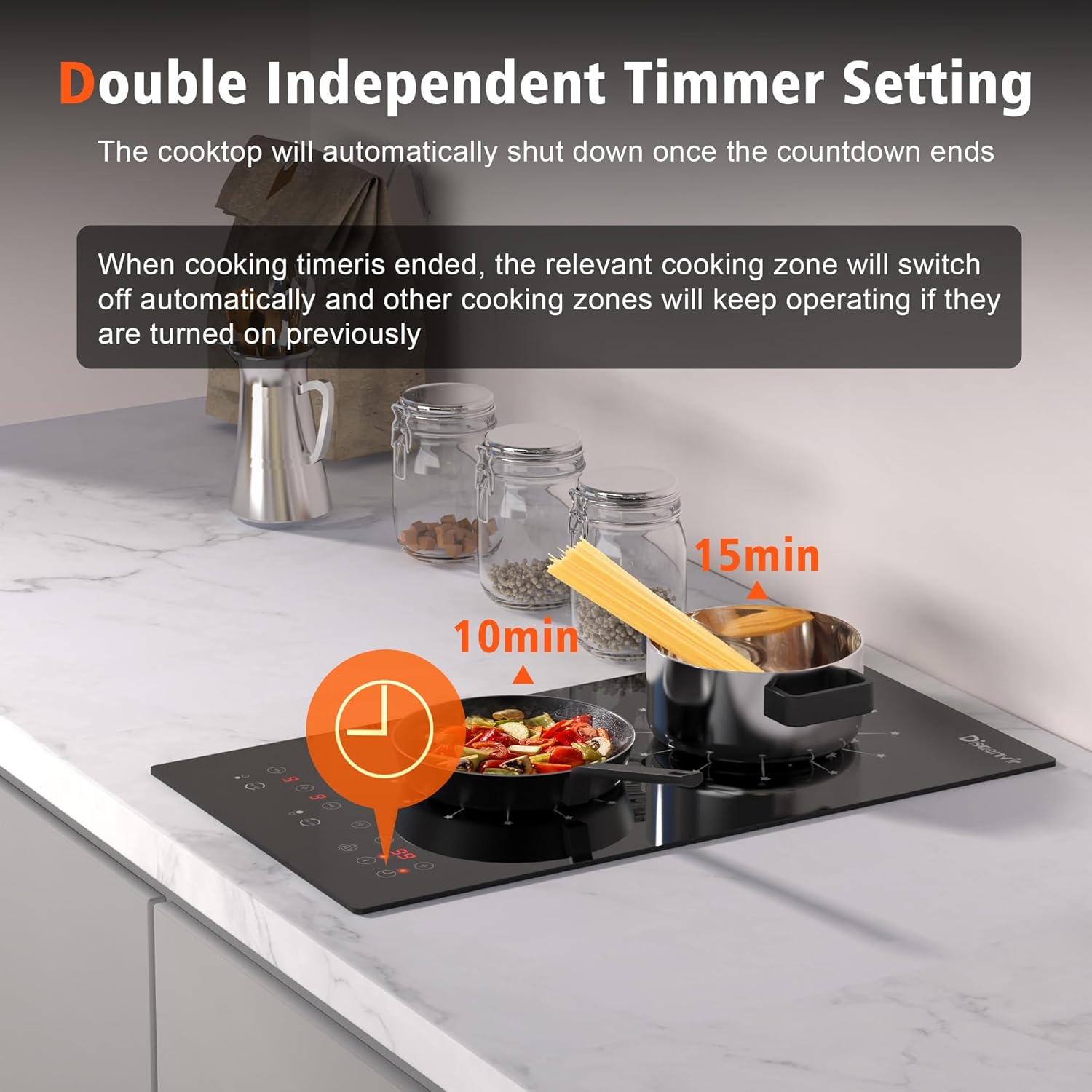 Disaenvir 12-inch electric cooktop 2-burner compact dual zones 2000W 110V