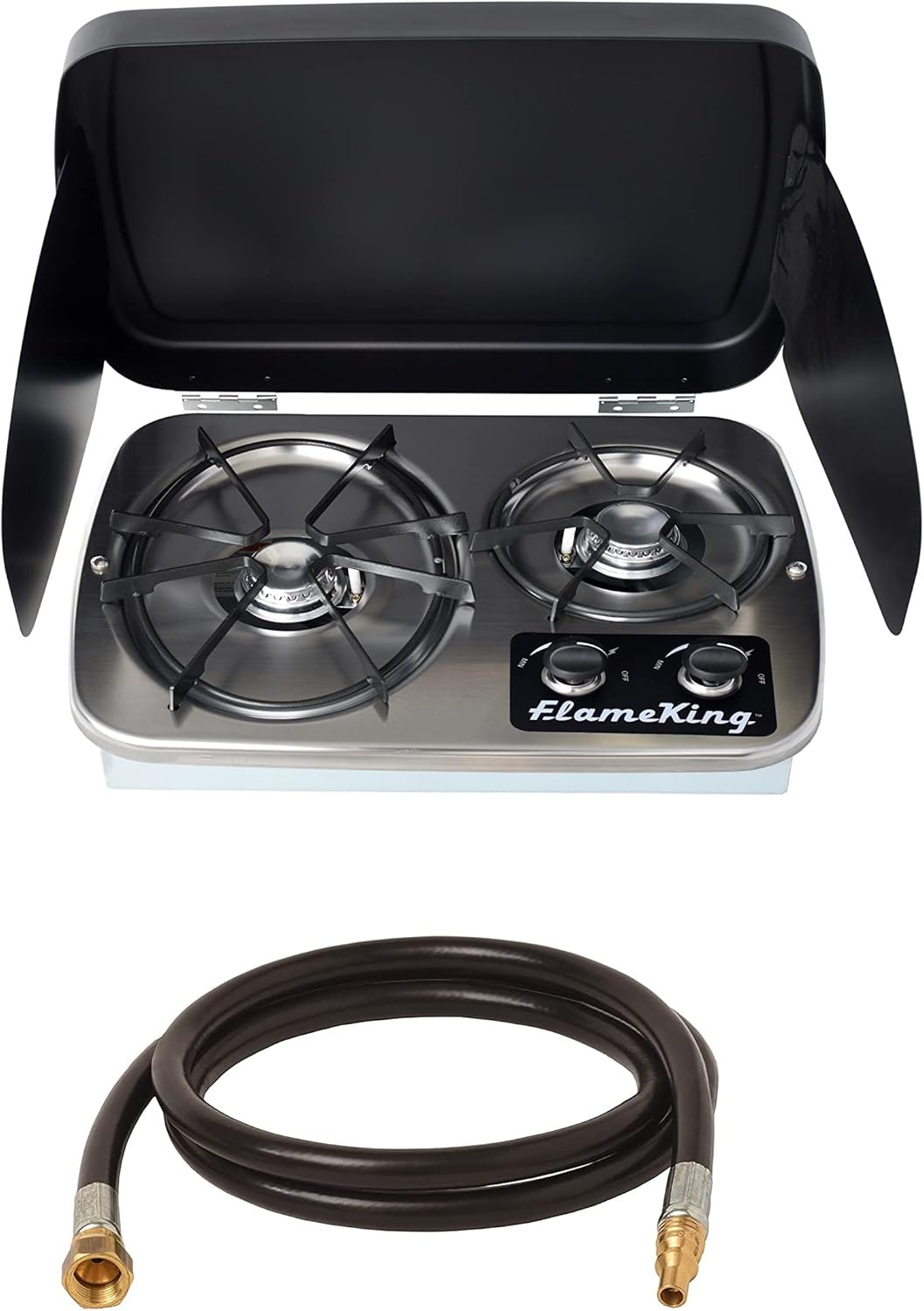 Flame King 7200 5200 BTU Propane Cooktop Bundle for RV Campers
