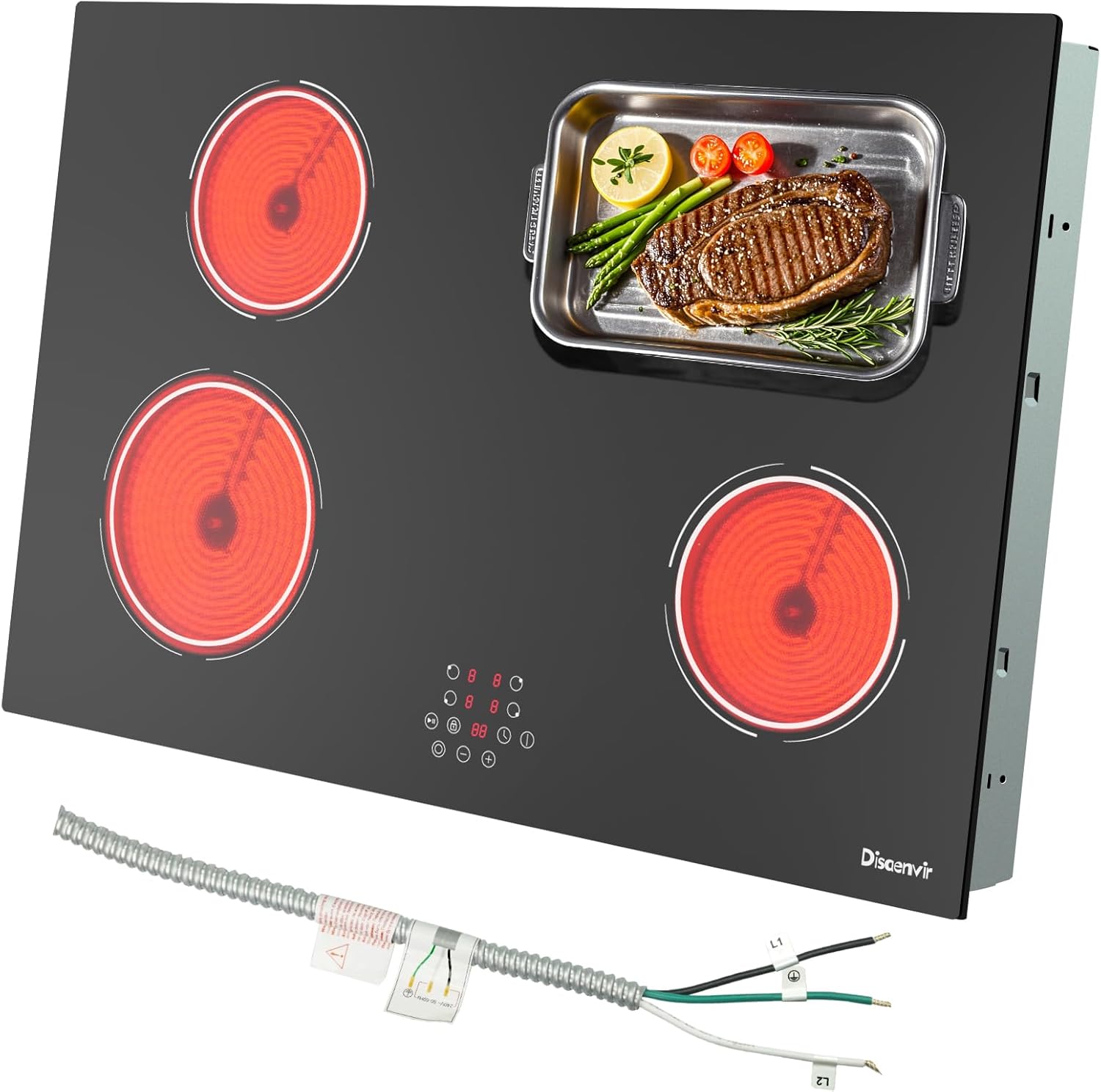 30-Inch 6400W Electric Cooktop with Timer Safety Features