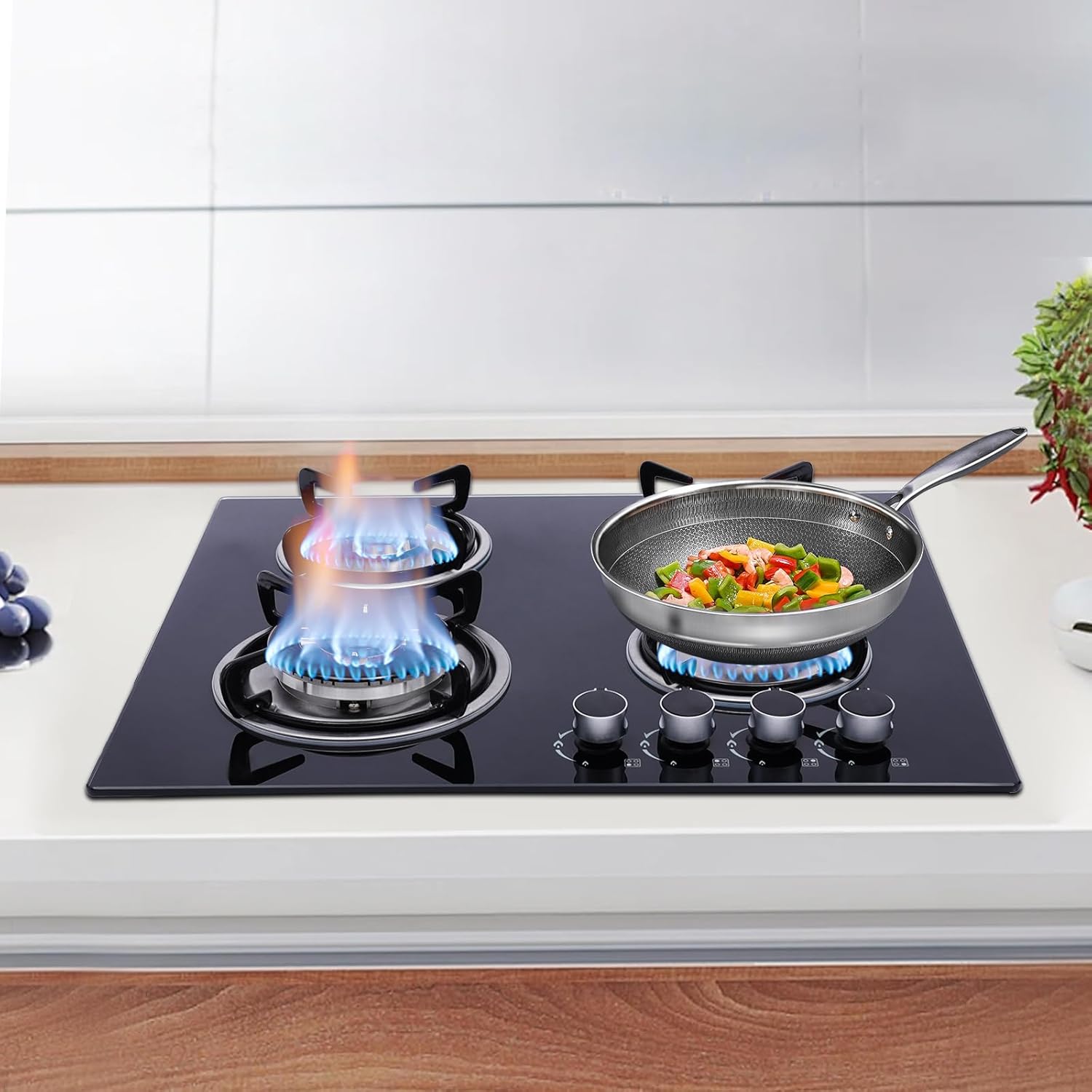 Sturdy 23-inch Gas Cooktop 4 Burners Flame-Saver Design