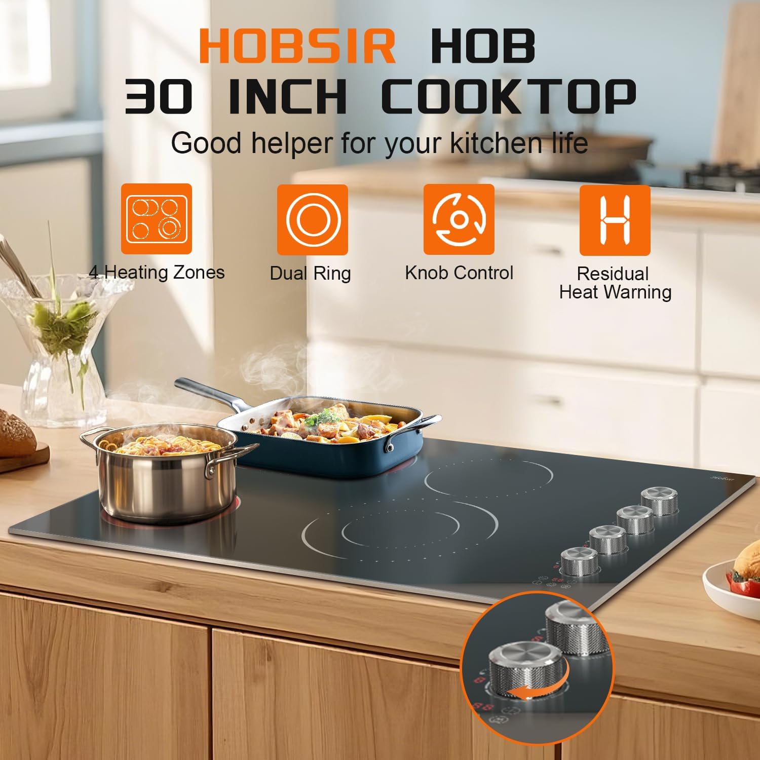 Hobsir 30-Inch Electric Cooktop with Knob Control