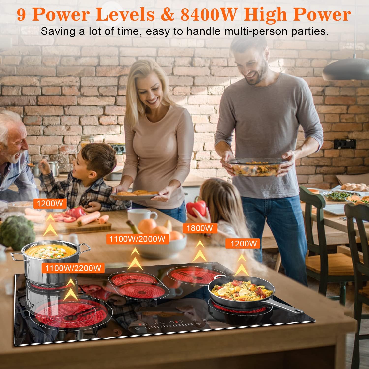 Karinear 8400W 5-Burner Electric Cooktop 30