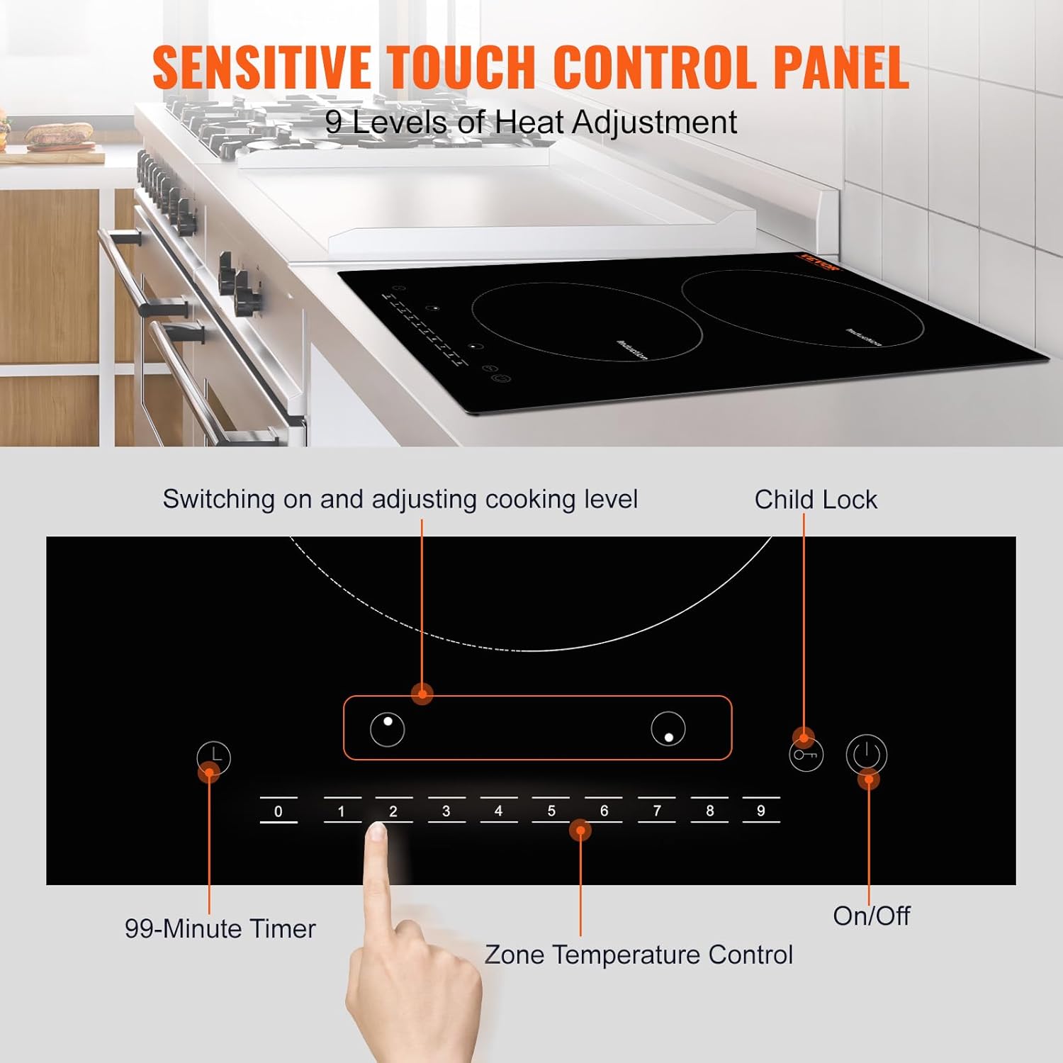 1800W Multifunctional Cooktop with 9 Heat Levels