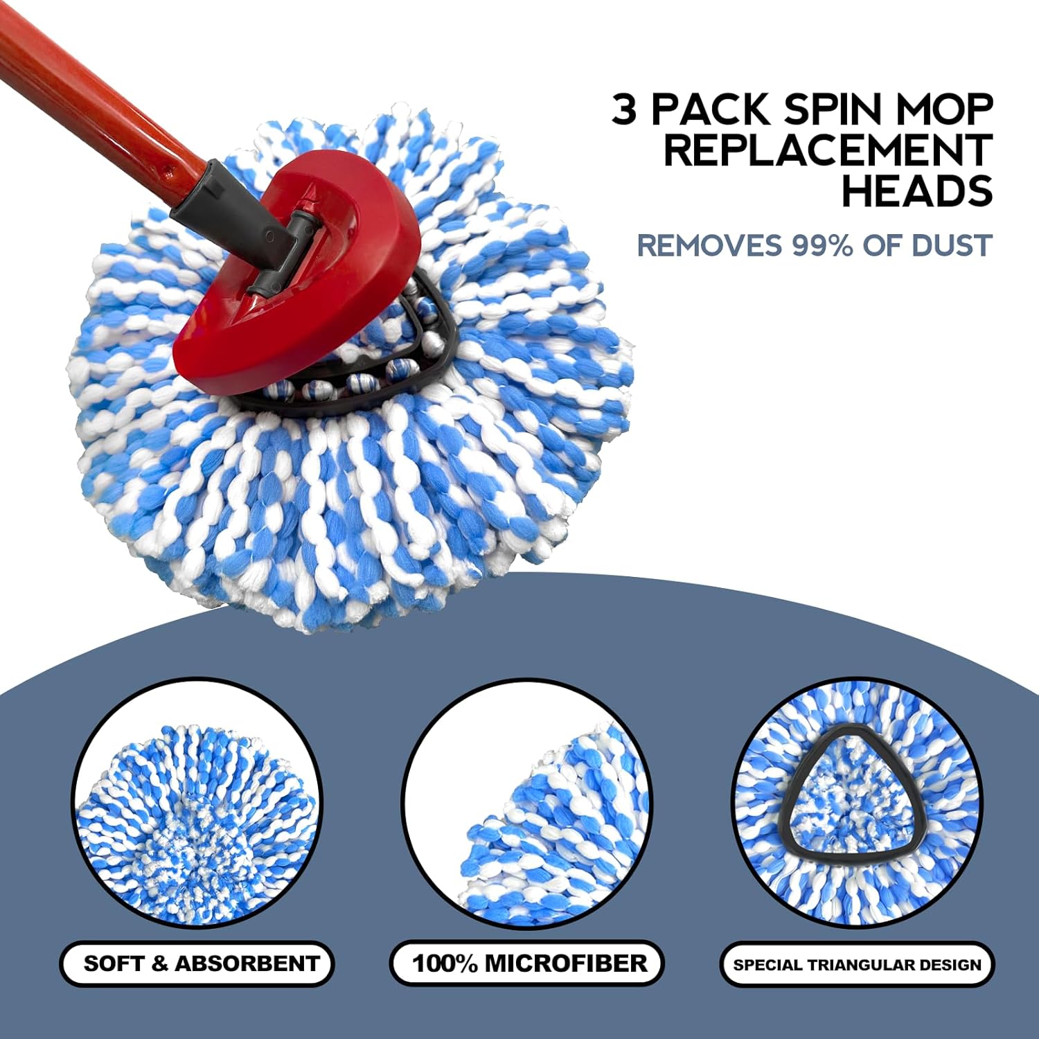 3-Pack Spin Mop Heads Deep Cleaning Machine Washable