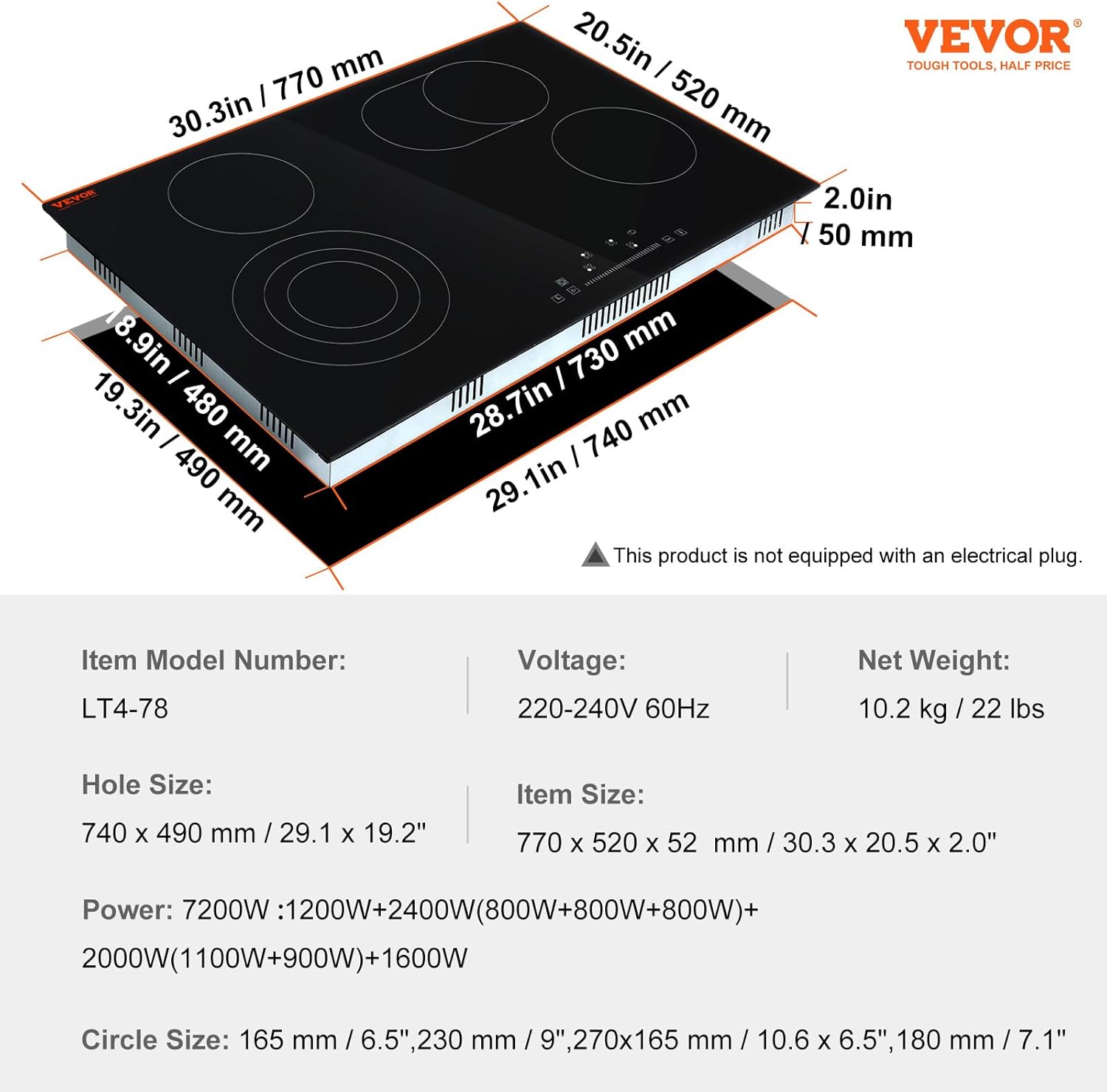 4-Burner Electric Cooktop Sensor Touch Control 30 Space Saving 240V