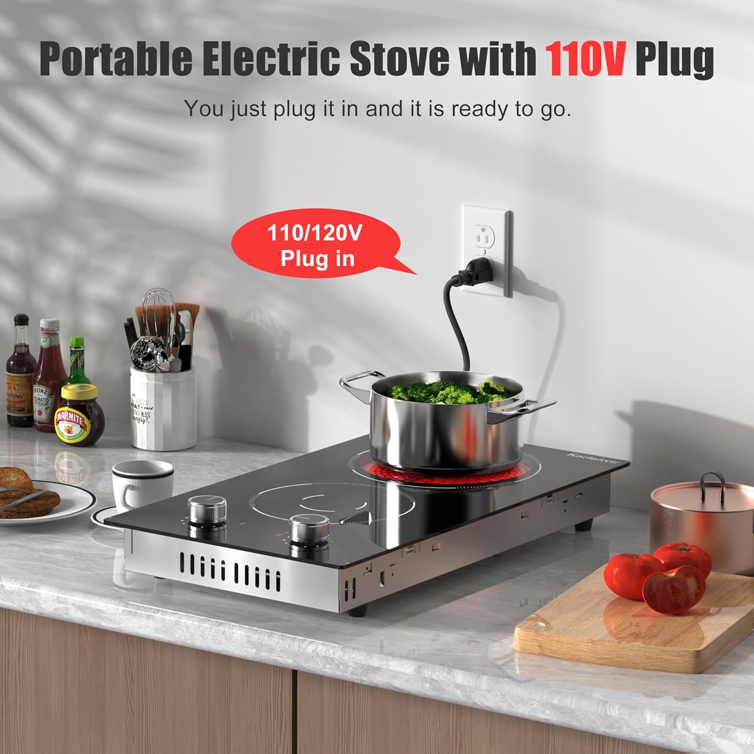 12-Inch Electric Cooktop 2 Burners CeramicsurfacePlug InEasy to Use