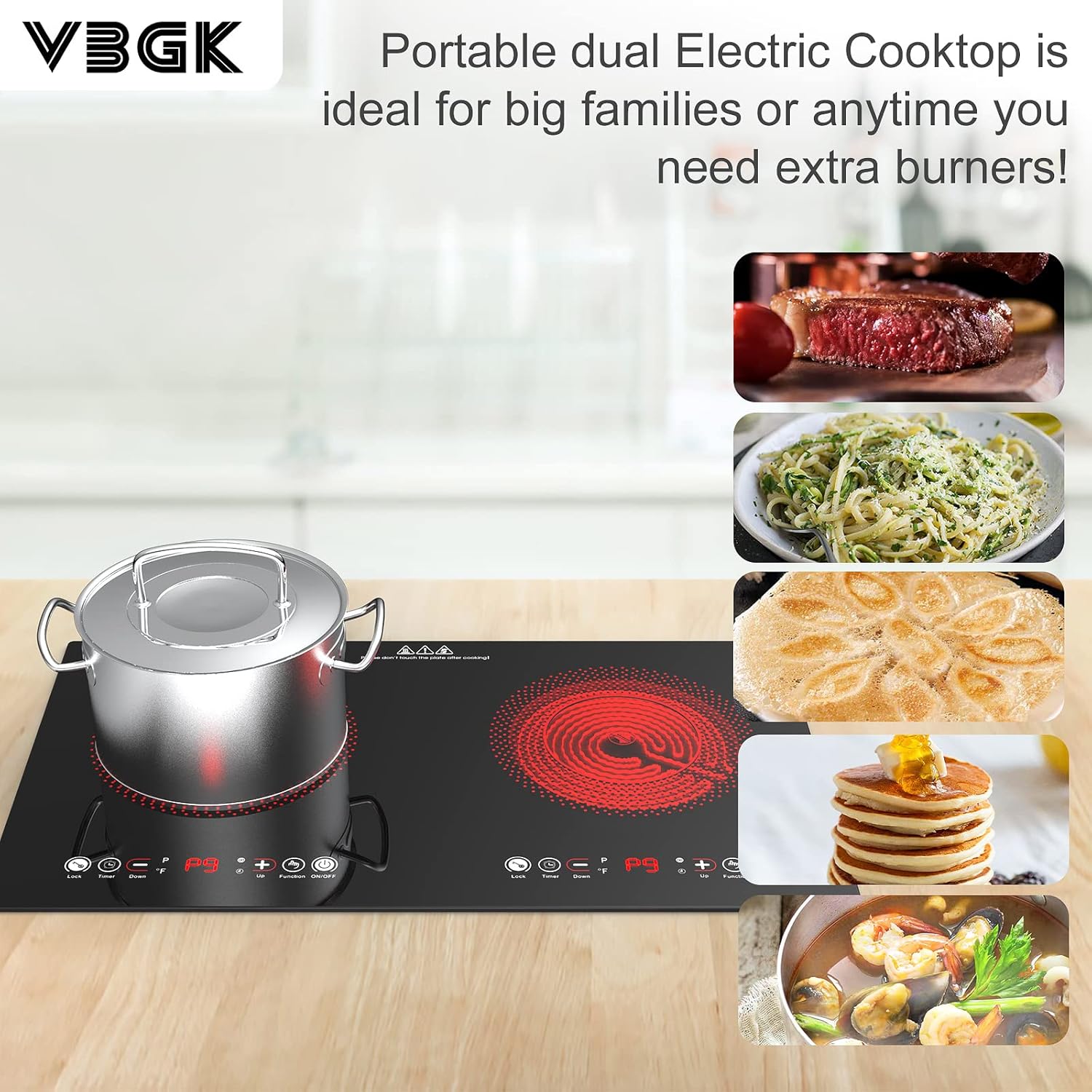 2-Burner Electric Cooktop with Timer and Safety Features
