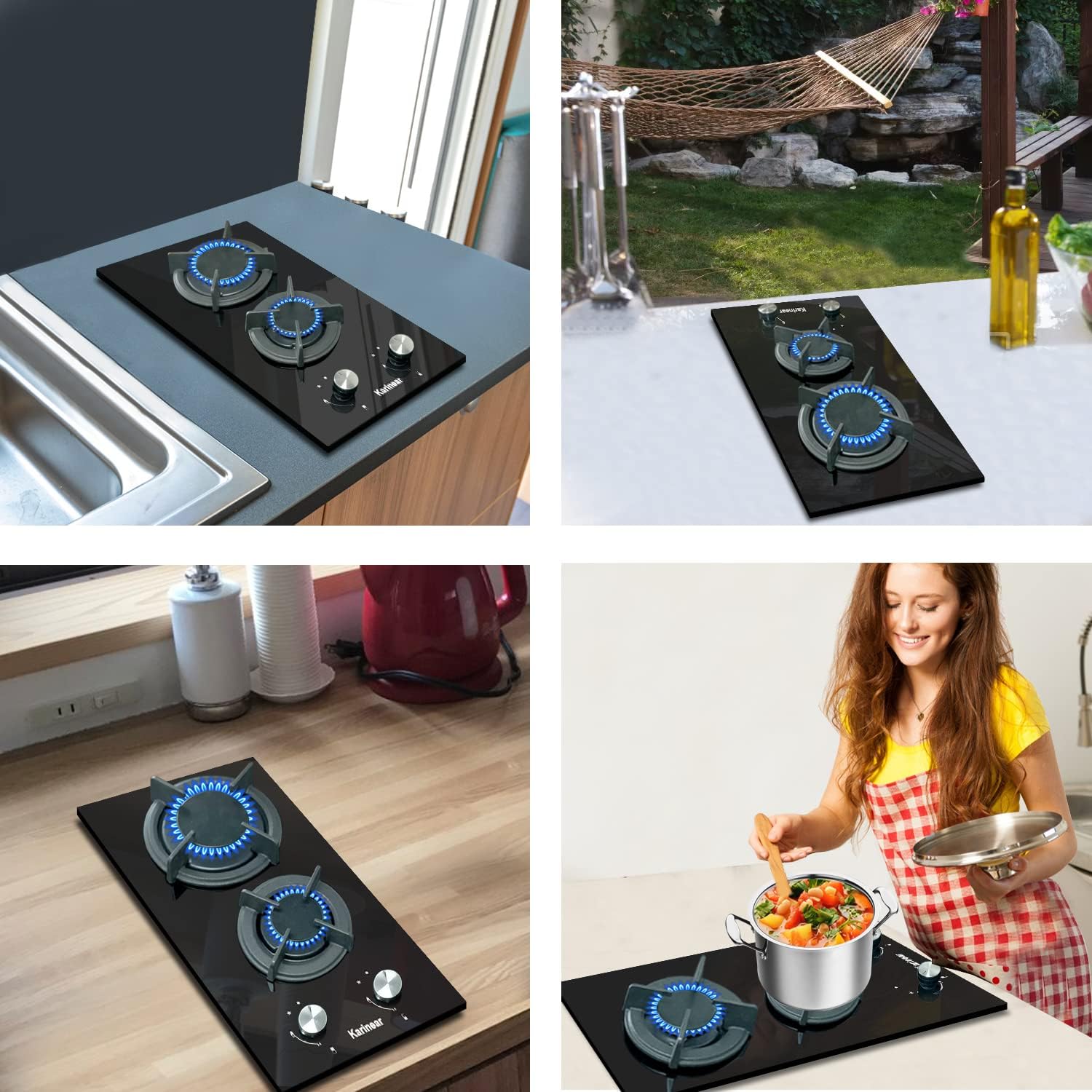 Karinear Built-In Propane Gas Cooktop 2 Burner Dual Fuel