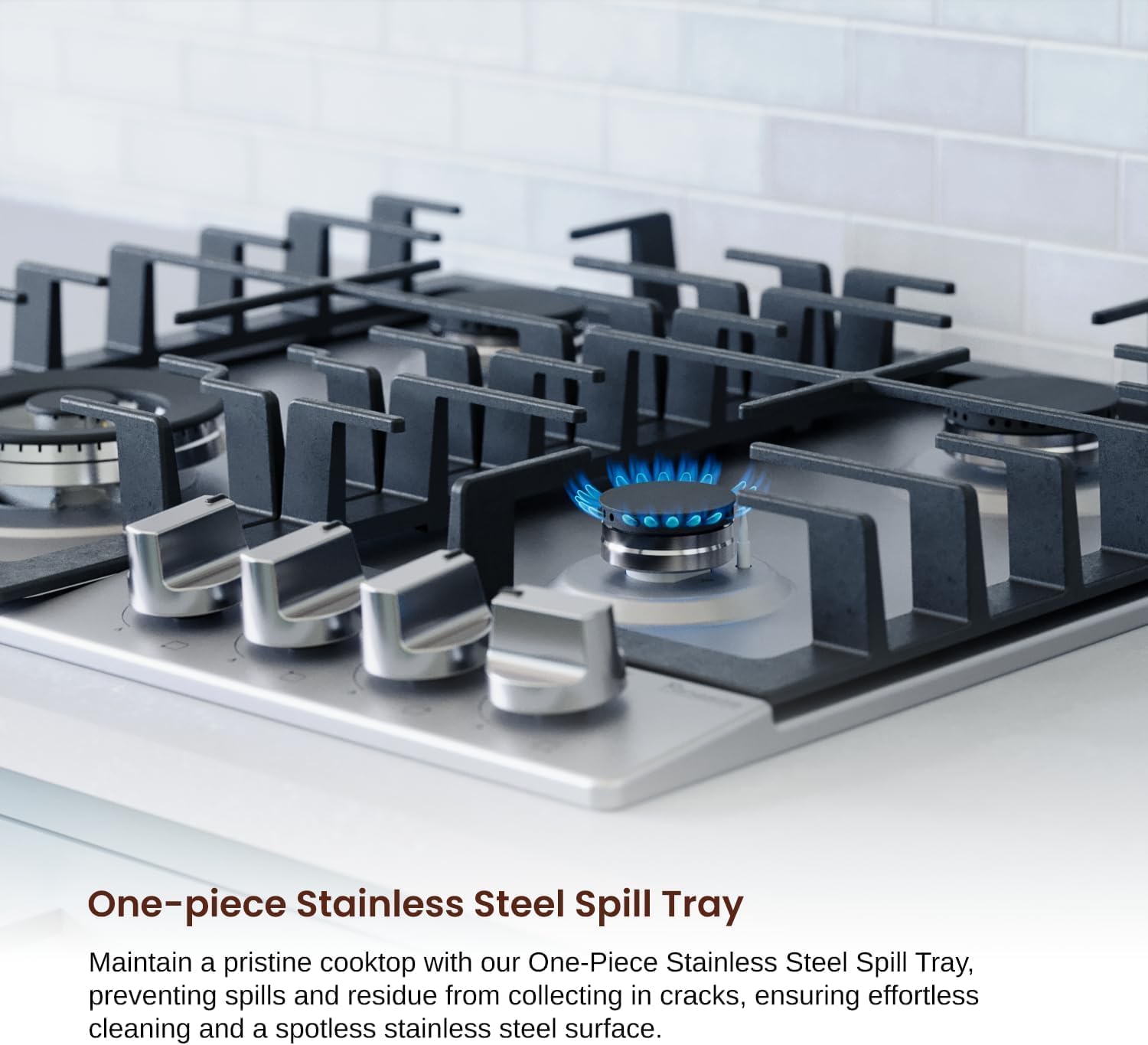 Instant-Powered 4-Burner Dual-Fuel Gas Cooktop Stainless Steel Perfect Cooking
