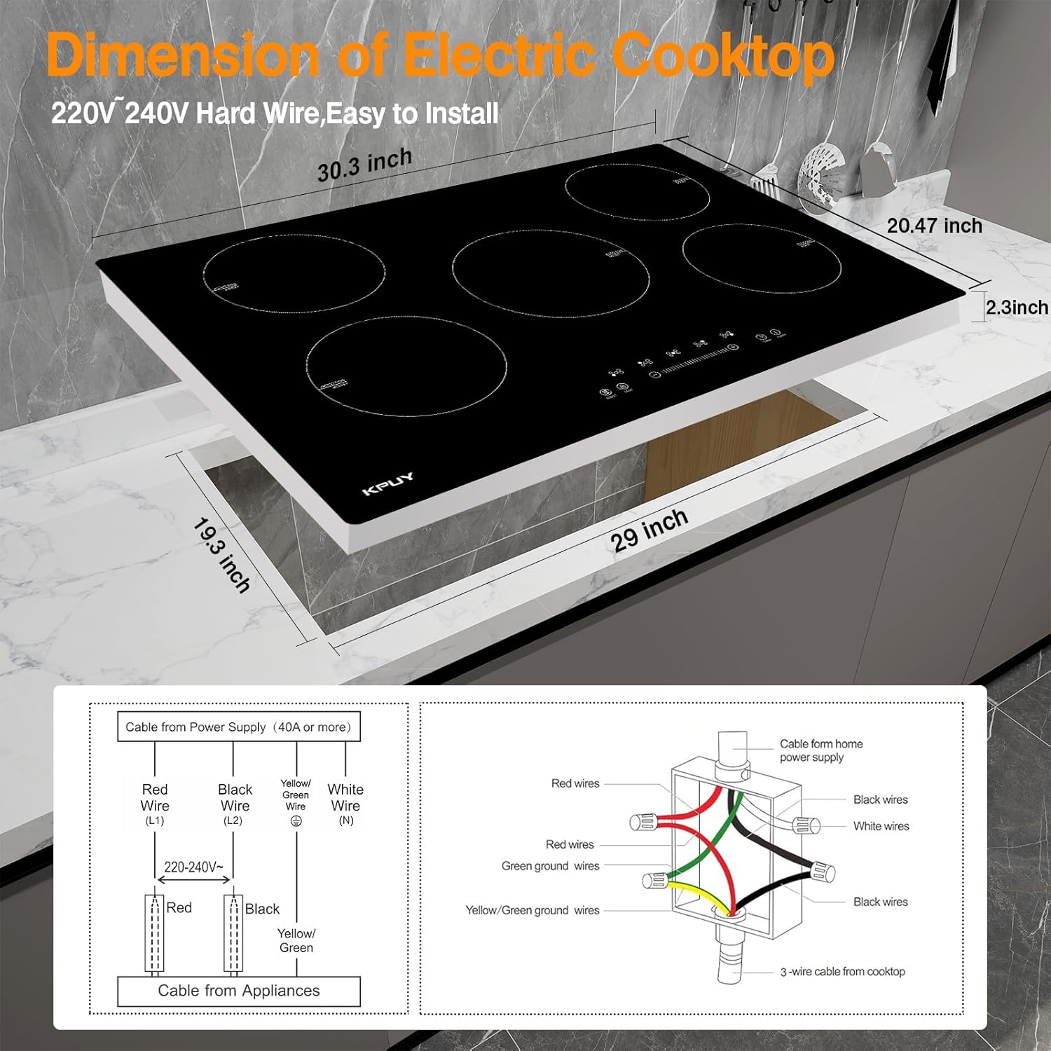 KPUY 5-Burner Electric Induction Cooktop with Timer