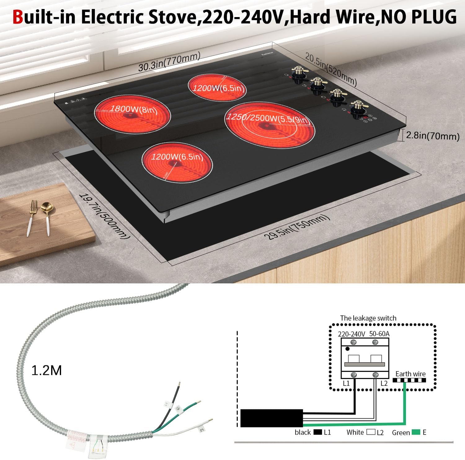 KarinAR Built-In Electric Cooktop 30-inch with Touch Knob Controls