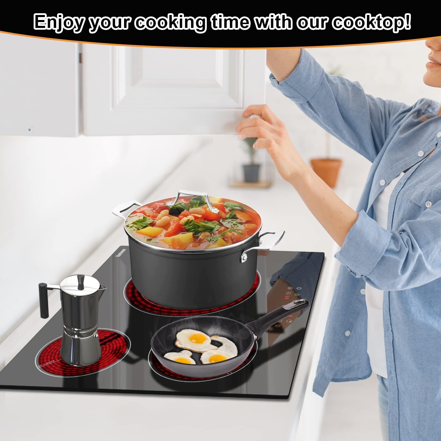 3-Burner Electric Cooktop 24 Built-In Ceramic Glass for Perfect Cooking