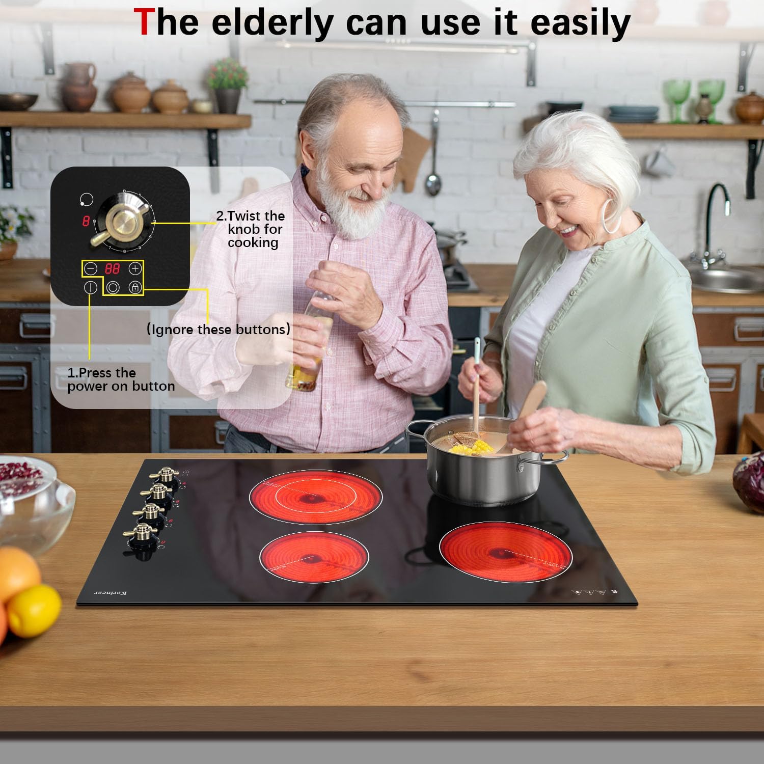 KarinAR Built-In Electric Cooktop 30-inch with Touch Knob Controls