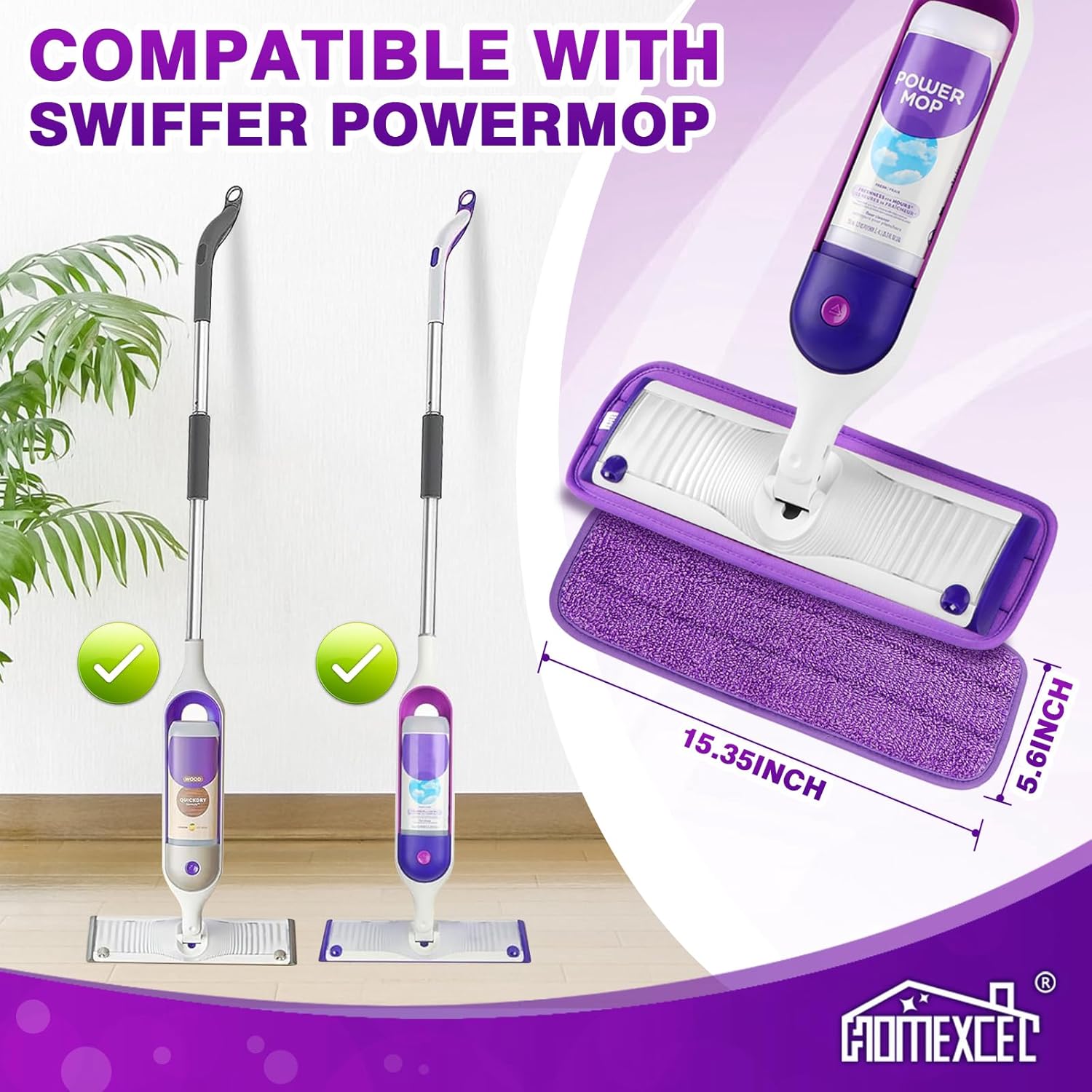 HOMEXCEL Reusable Microfiber Mop Pads for Swiffer PowerMop 8-Pack Machine Washable