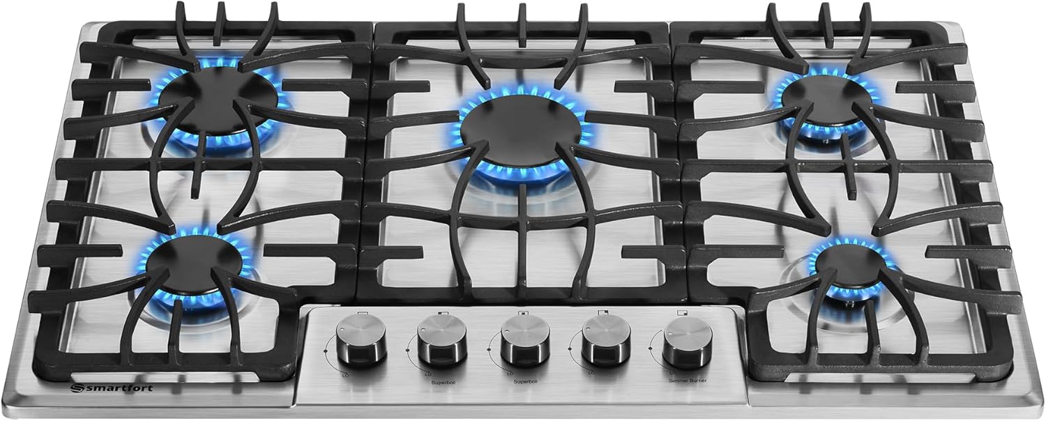5-Burner Gas Cooktop High Power Dual Fuel with Thermocouple Protection