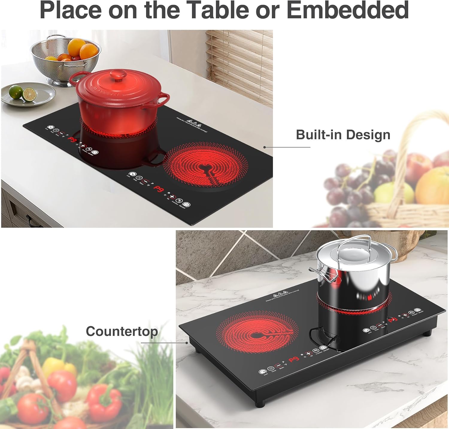 2-Burner Electric Cooktop with Timer and Safety Features
