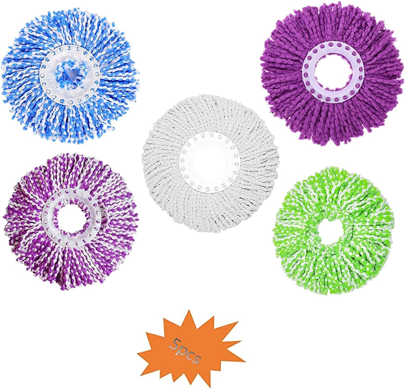 5-Piece Magic Mop Microfiber Replacement Heads - 360 Spin Mops