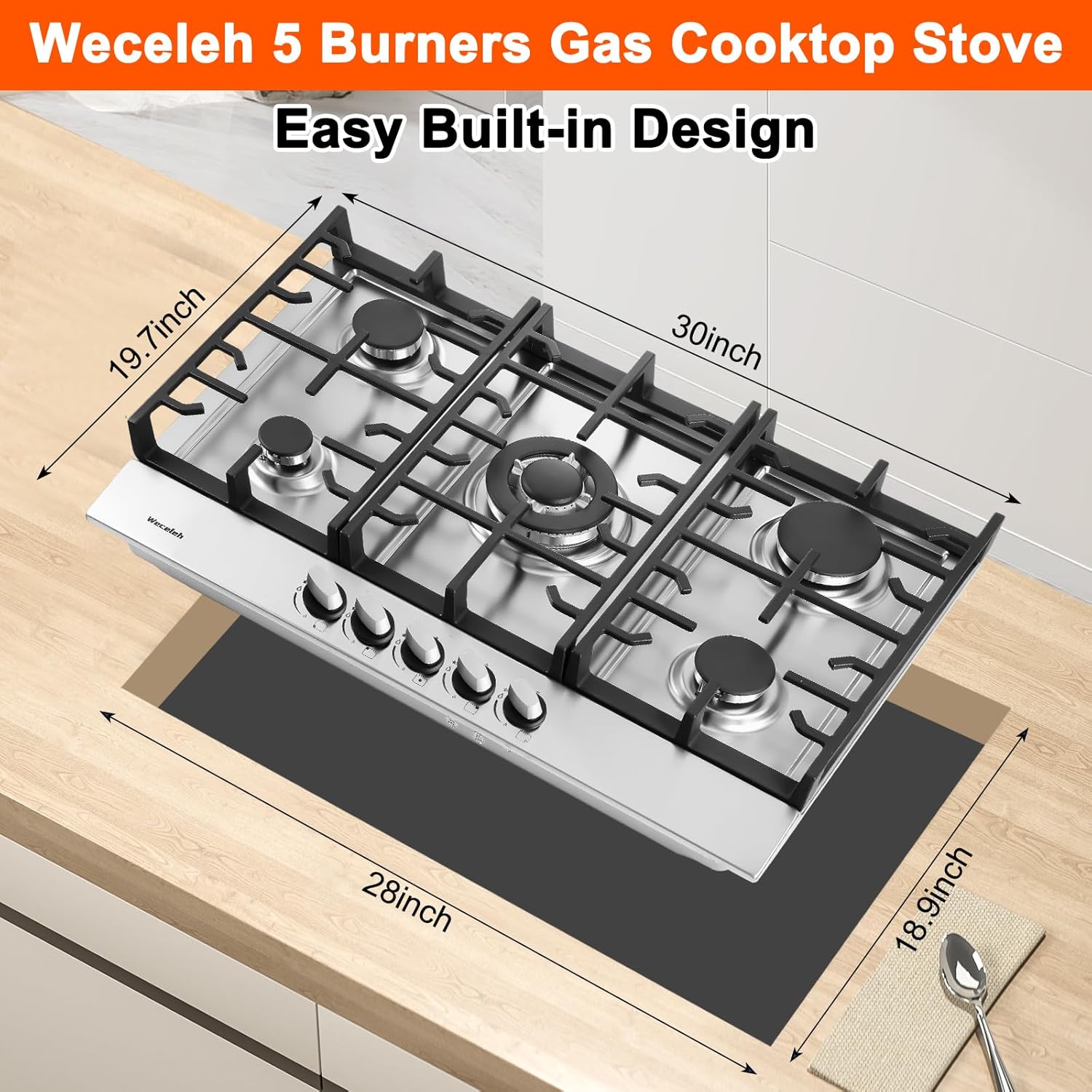 30 inch built-in gas stove top for modern kitchen