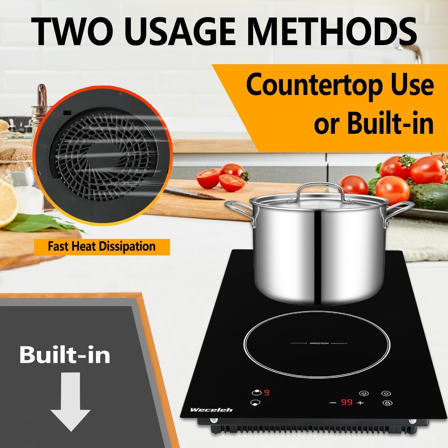 Weceleh 12-inch Induction Cooktop - 2 Burners 3300W Child Safety Timer