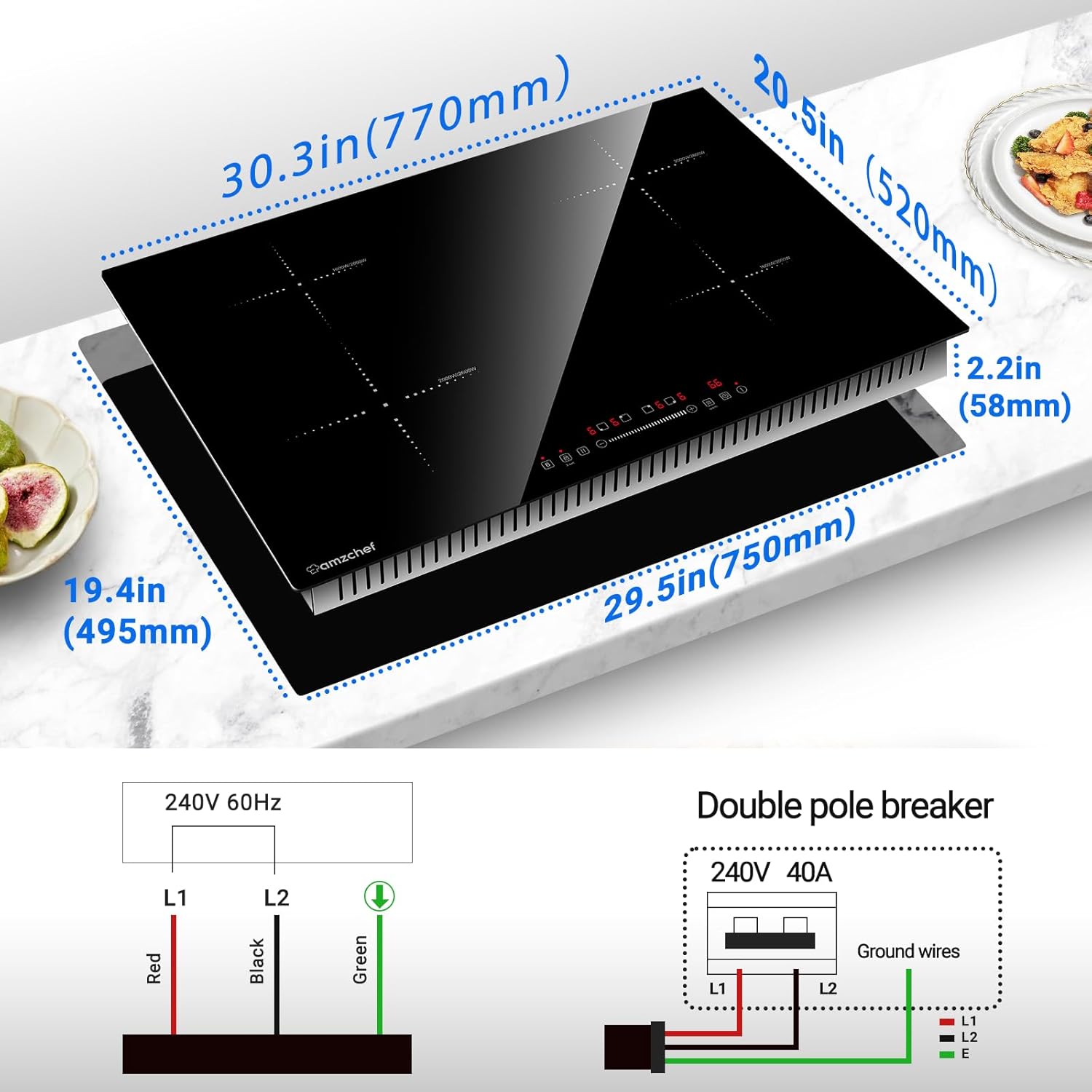 AMZCHEF Electric Cooktop 30 Inch with 4BOOST Burners