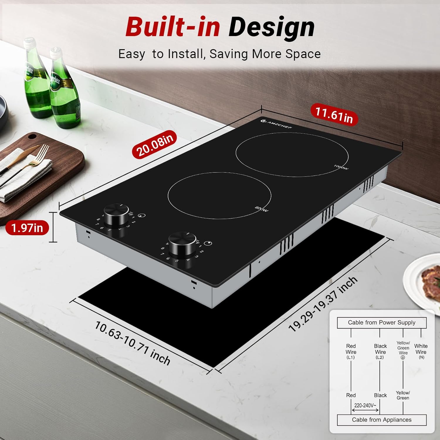 AMZCHEF 12Inch 2 Burner Electric Cooktop