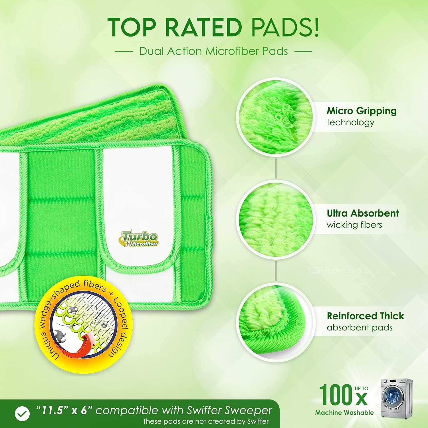Reusable Pads for Swiffer Mops - Microfiber Washable Eco-Friendly - 12