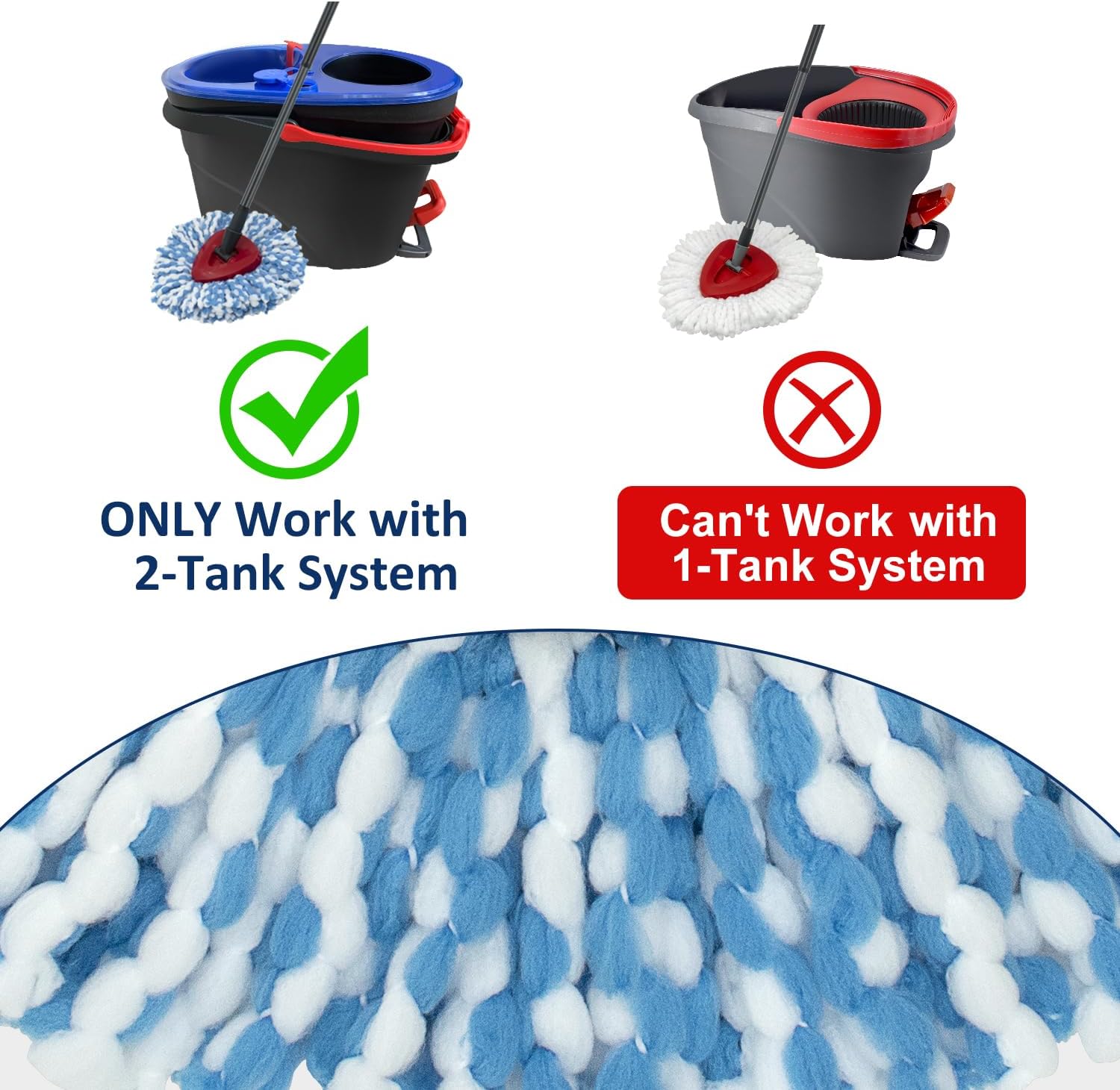 6-Pack Spin Mop Replace Heads for Oceda RinseClean 2-Tank System