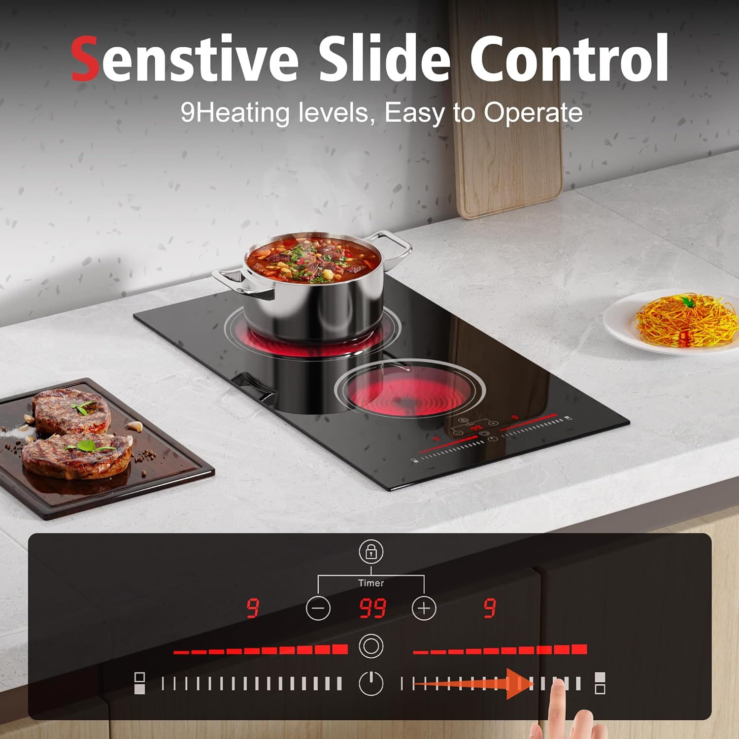 12-Inch Electric Cooktop with Ceramic Surface Built-in Design