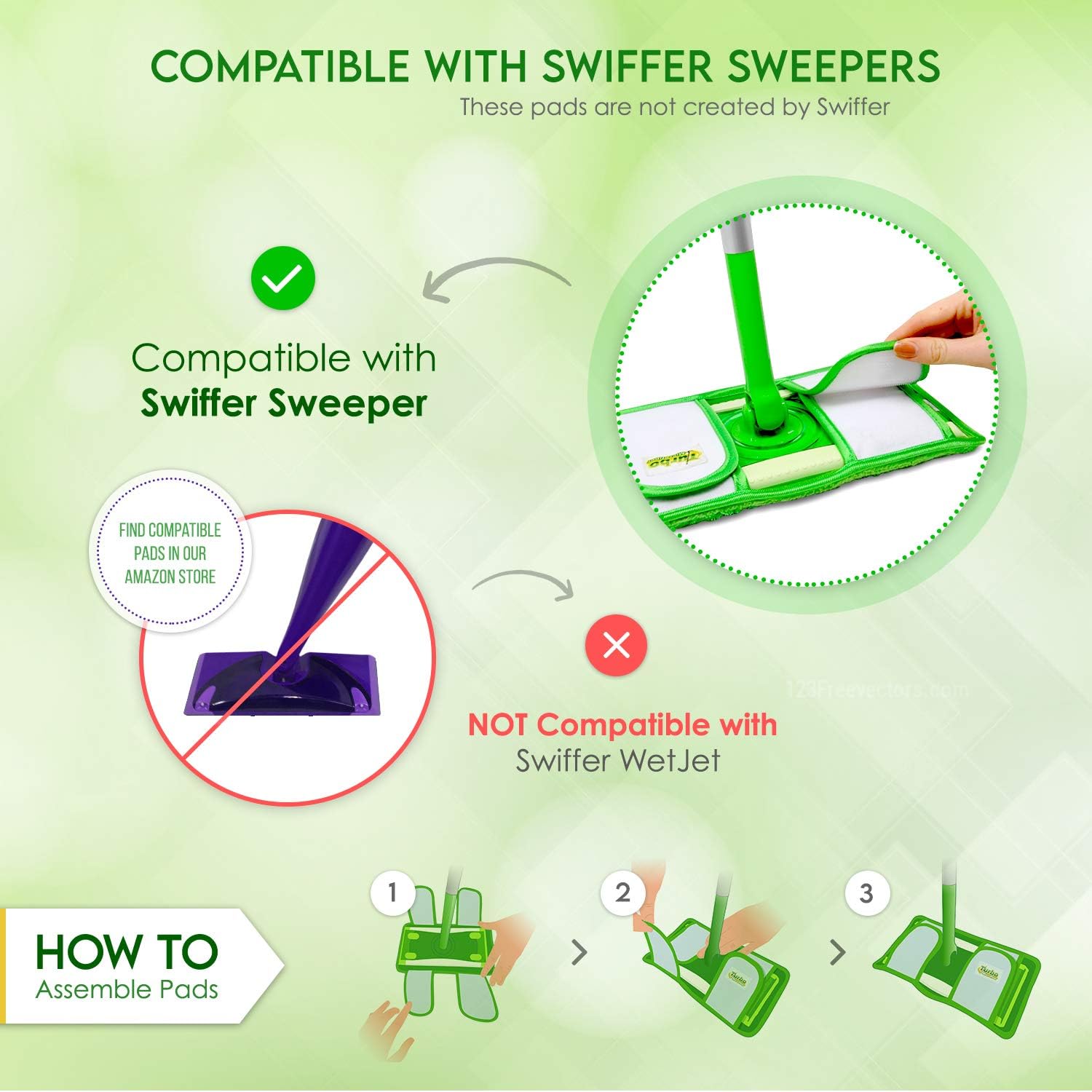 Reusable Pads for Swiffer Mops - Microfiber Washable Eco-Friendly - 12