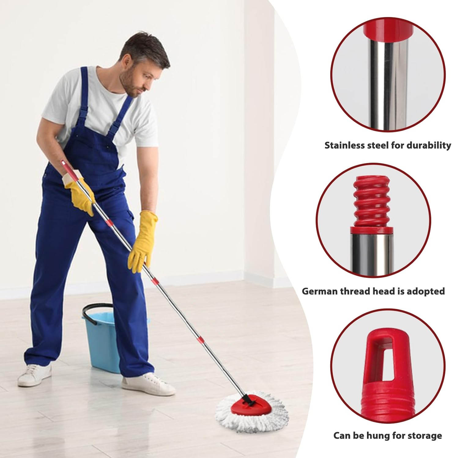 4-Section Spin Mop Handle Easywring Compatible