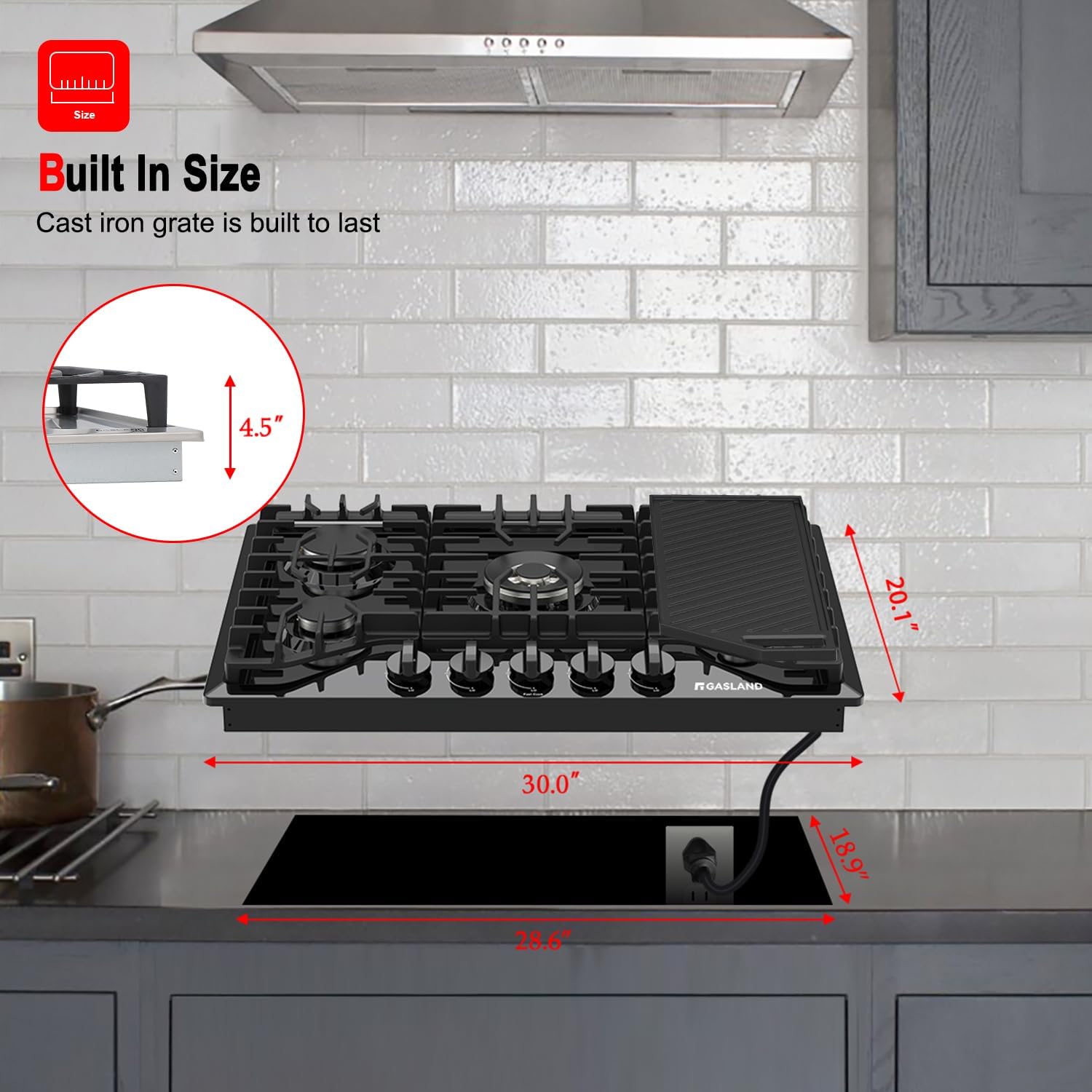 GASLAND 5-Burner Plug-In Cast Iron Grill NO gas needed