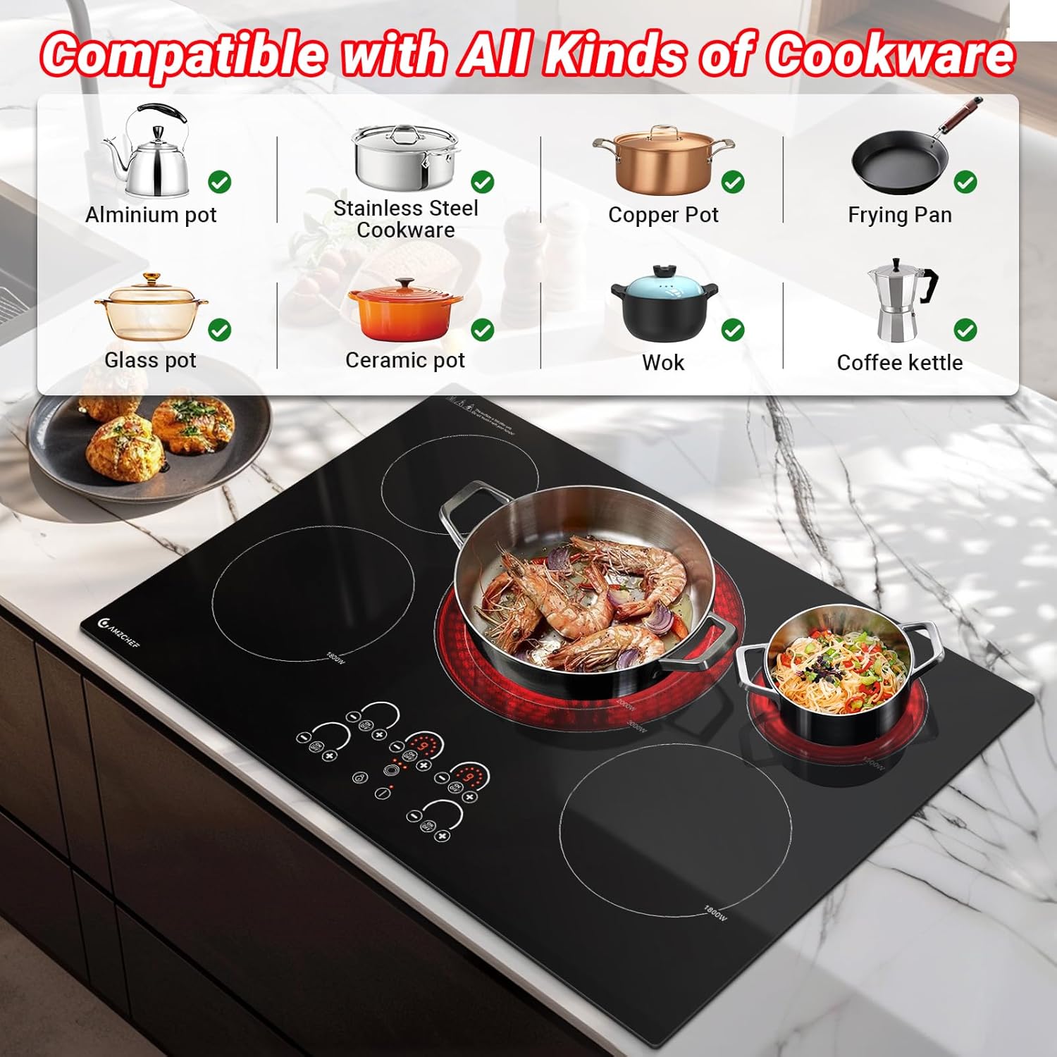 AMZCHEF 30 Inch 5-Burner Touch Cooktop for Sale