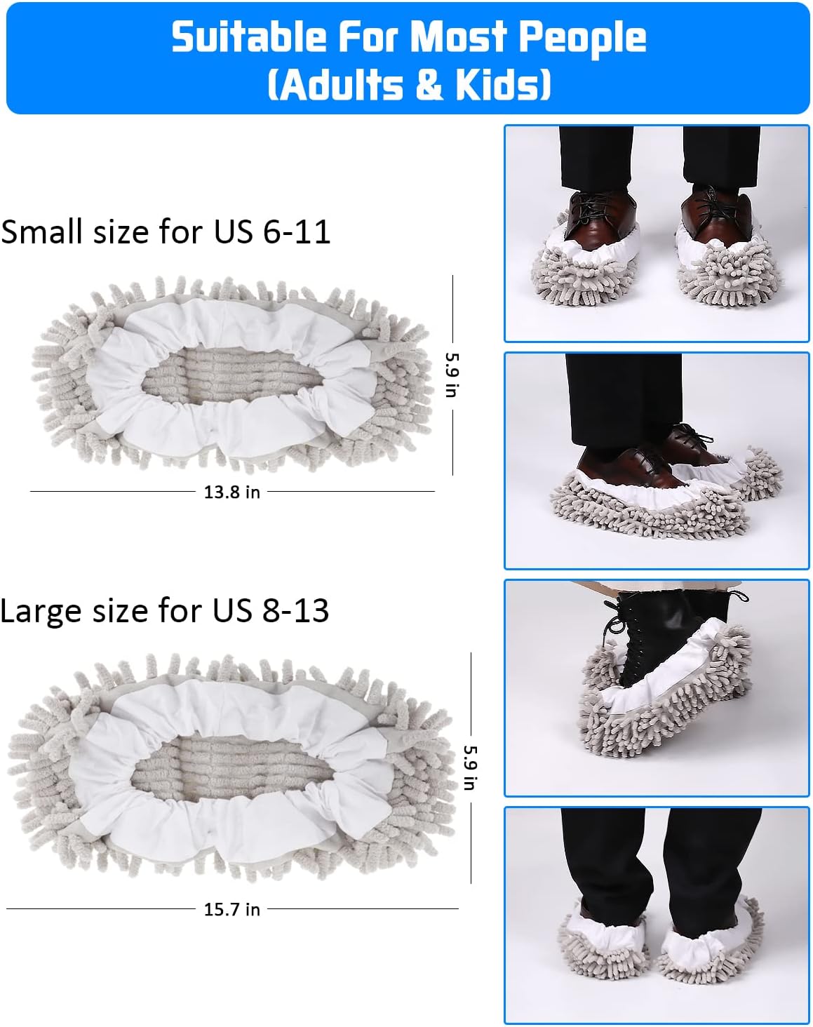 8-Piece Reusable Mop Slippers Washable Floor Cleaners Grey