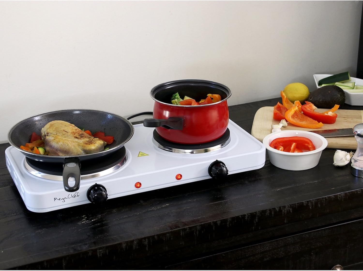 MegaChef Dual BurnerCompact Portable Electric Cooktop for On-the-Go Cooking