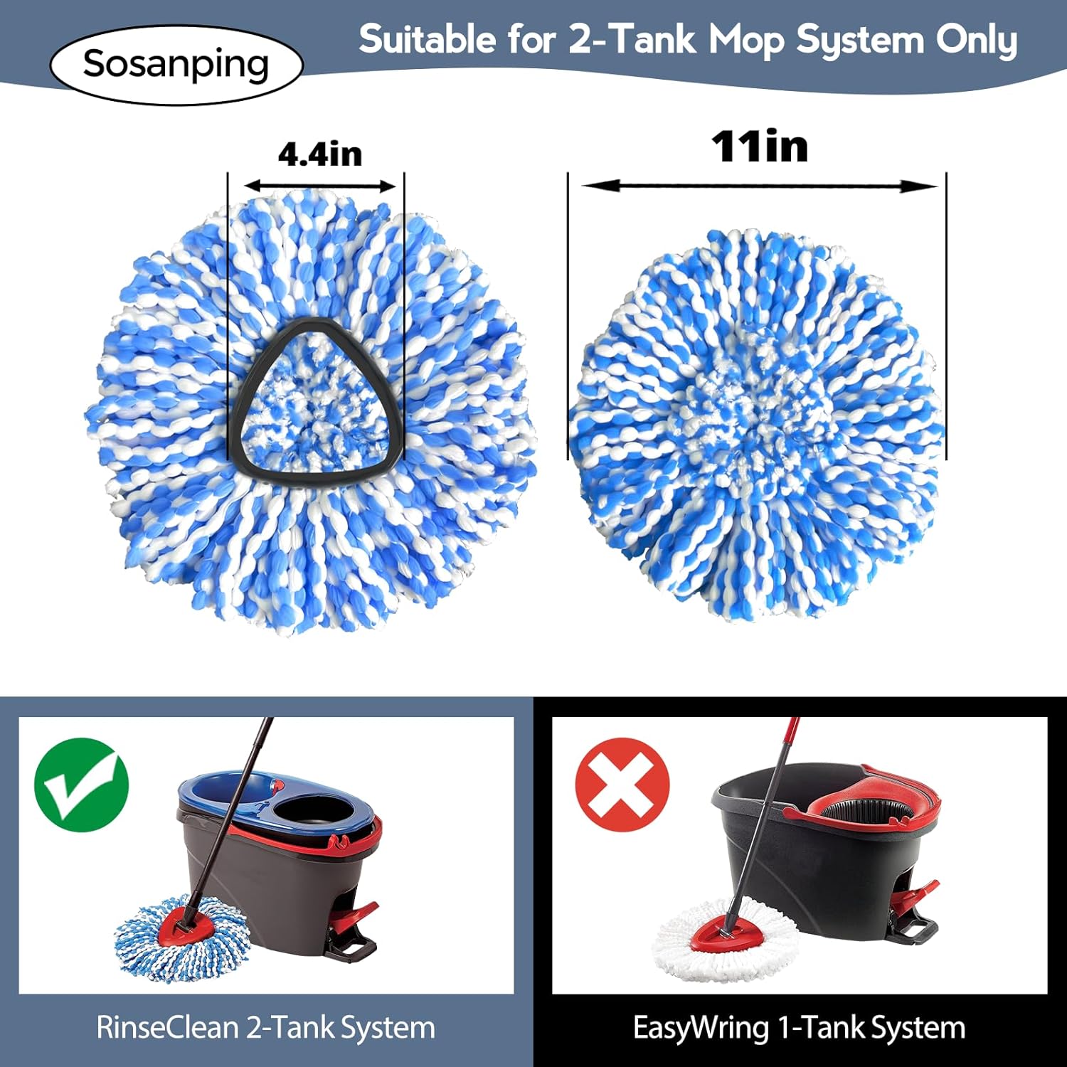 3-Pack Spin Mop Heads Deep Cleaning Machine Washable