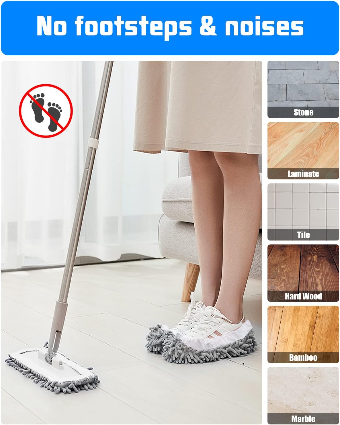 8-Piece Reusable Mop Slippers Washable Floor Cleaners Grey