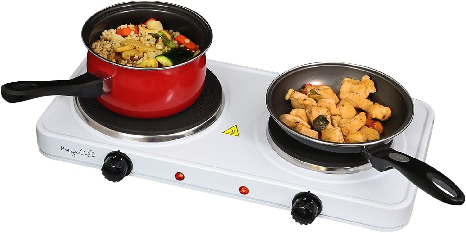 MegaChef Dual BurnerCompact Portable Electric Cooktop for On-the-Go Cooking
