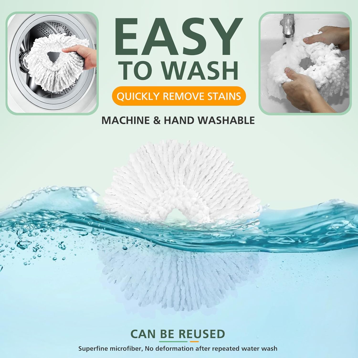 4Pack Spin Mop Replaceable Heads White - Compatible with EasyWring Spinning Mop 1-Tank