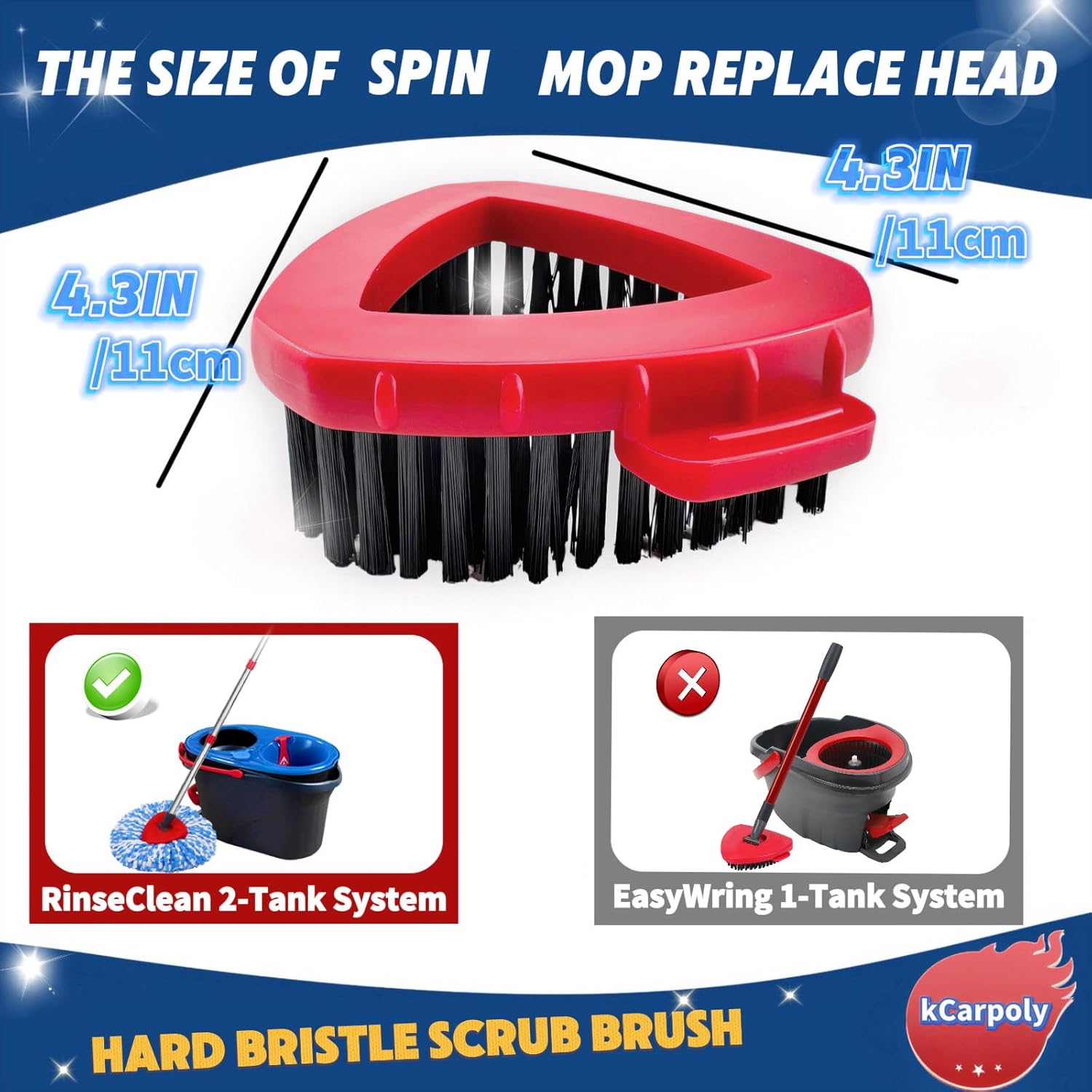 kBPoly scrub brush 2 Pack Mop Heads Replacement for Tile Shower Cleaning