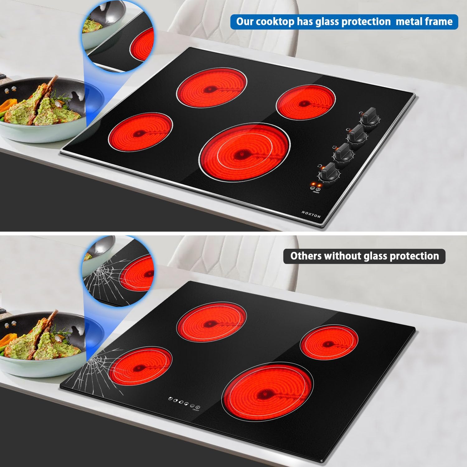 30-inch Built-in Electric Cooktop with Glass Protection - 4-Burner Knob Control