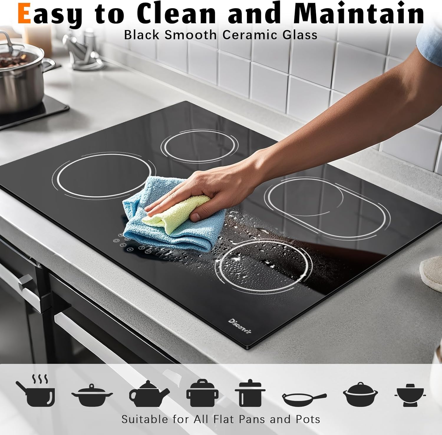 30-Inch 6400W Electric Cooktop with Timer Safety Features