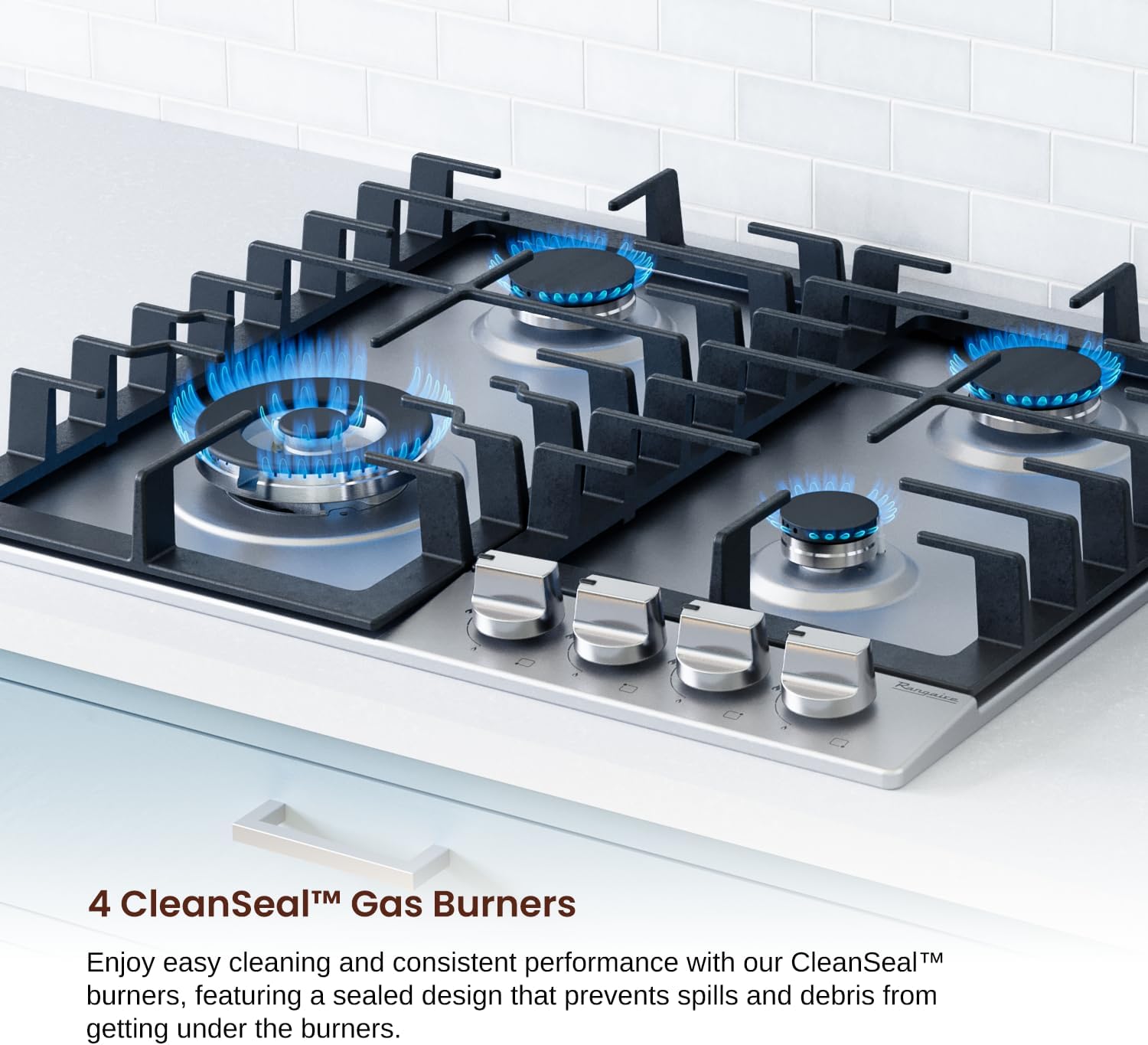 Instant-Powered 4-Burner Dual-Fuel Gas Cooktop Stainless Steel Perfect Cooking
