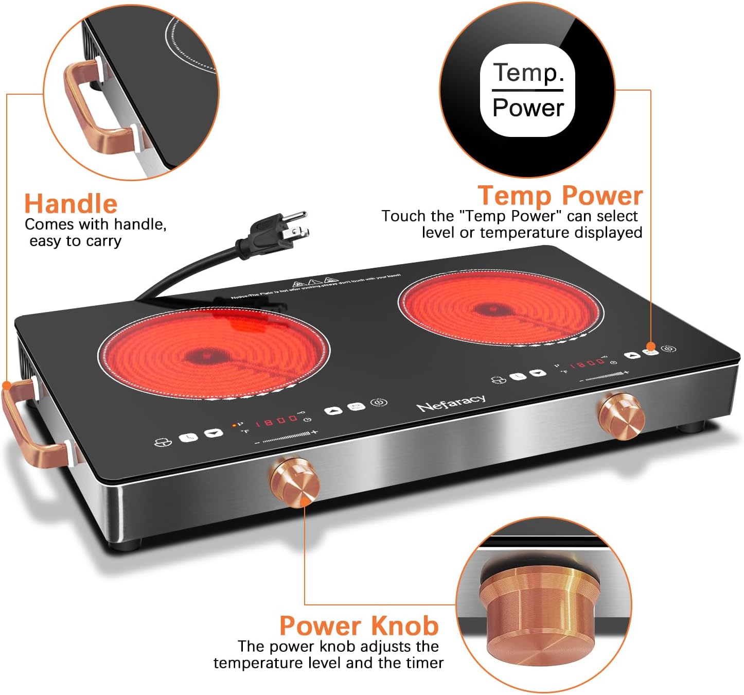 2-Burner Electric Cooktop 2000W Power 24 Inch Safe Portable Timer Included