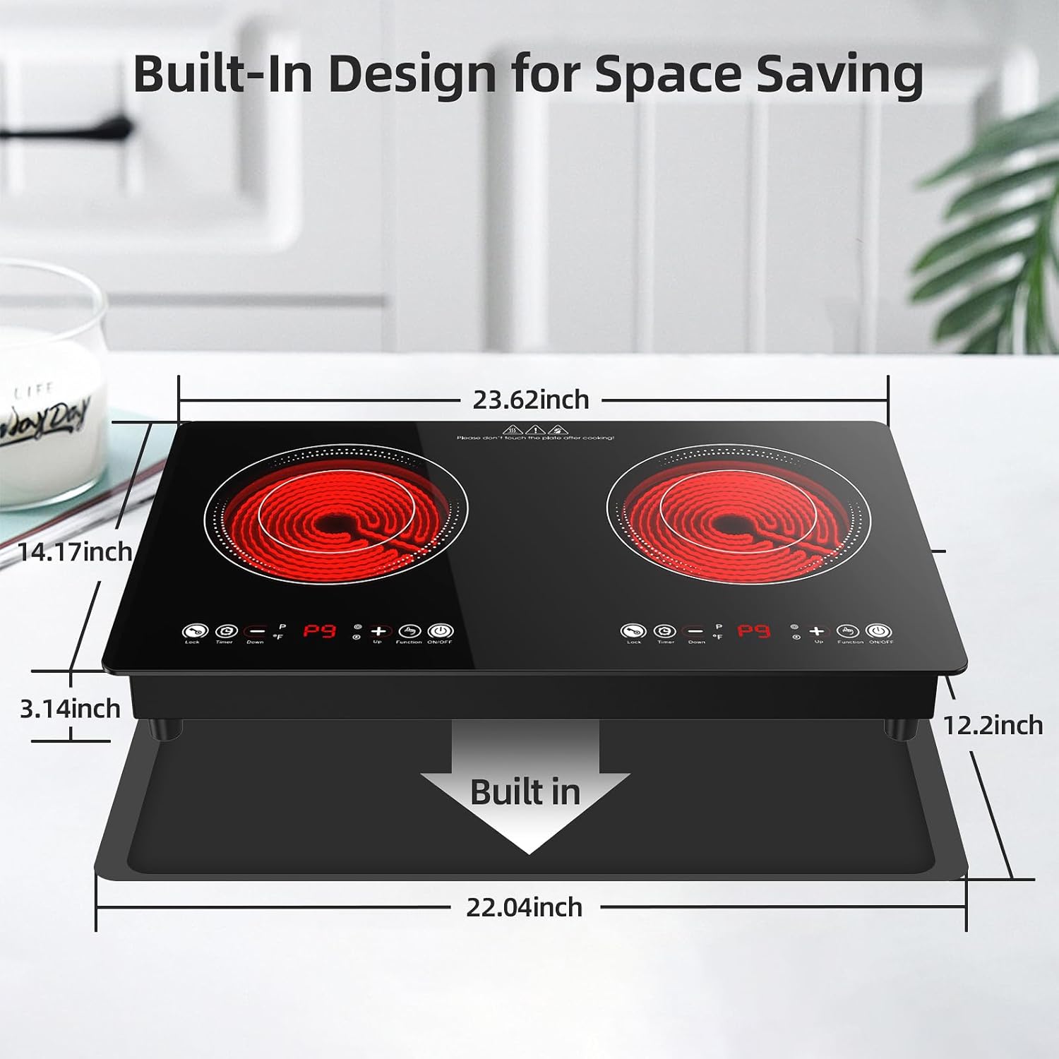 Bright Red 24-inch Electric Cooktop 2400W