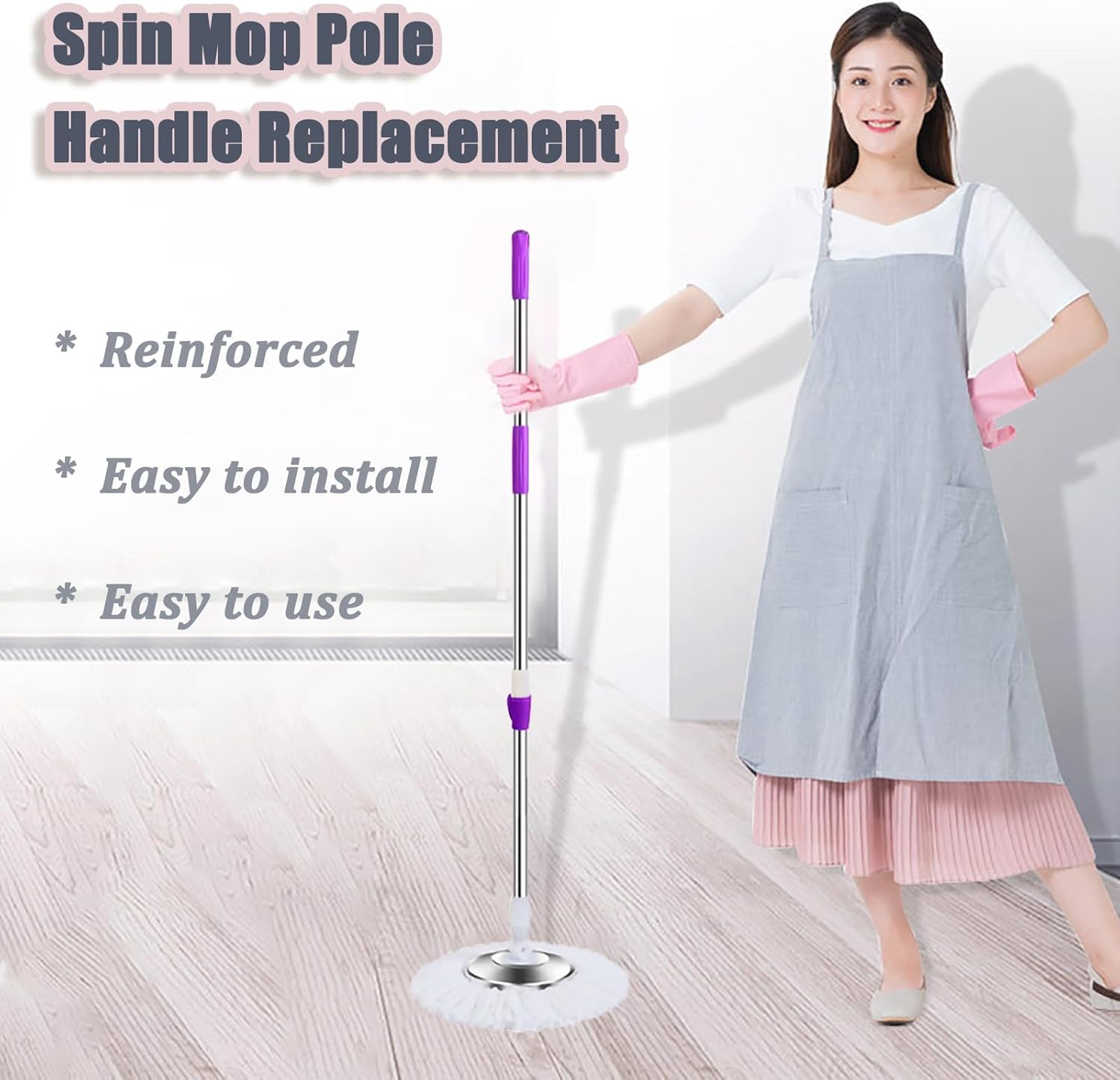 49-inch 360 Degree Rotating Telescopic Spin Mop Handle - Space Saving Durable