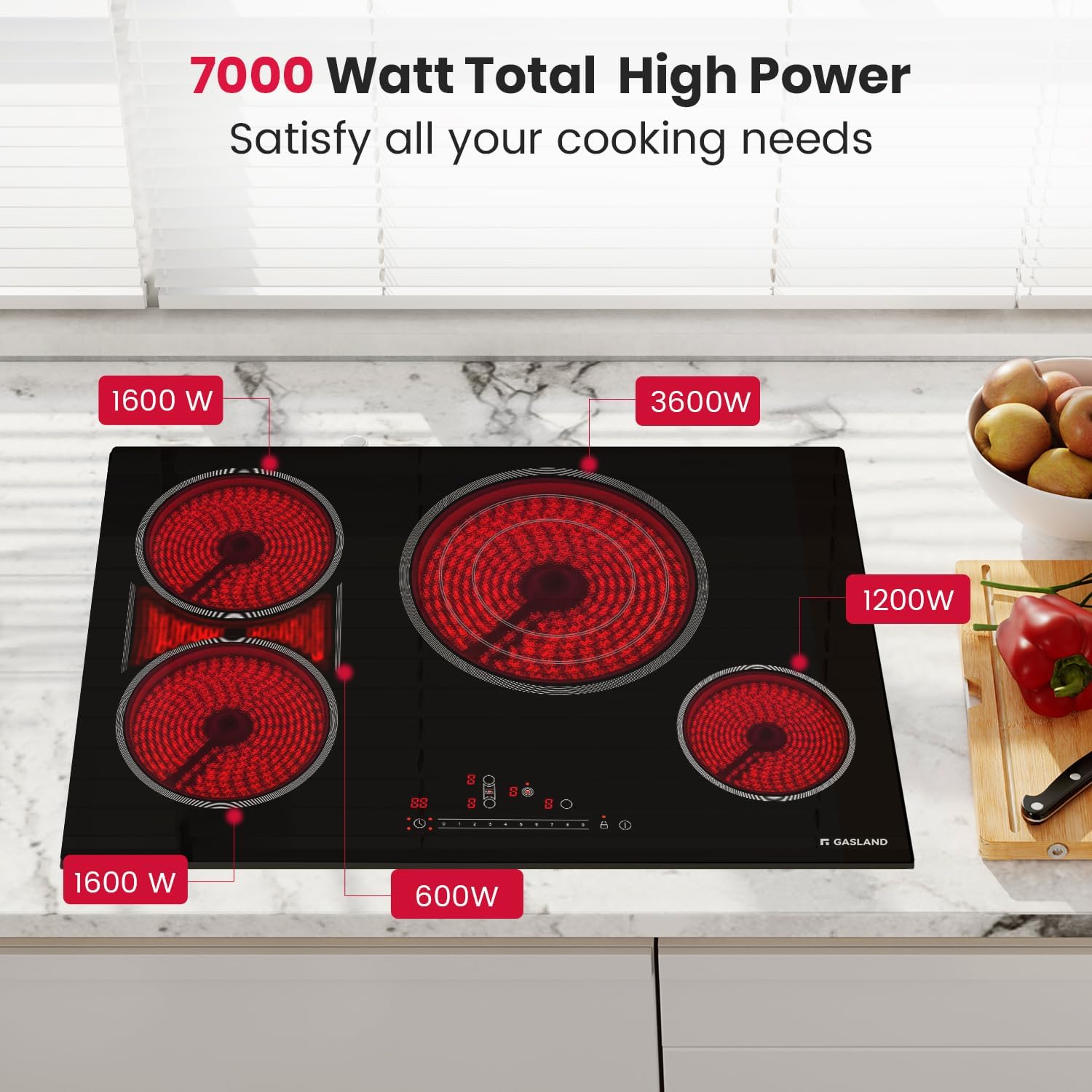 GASLAND 4-Burner Built-In Electric Cooktop With Ceramicsurface 3800W Child Safety