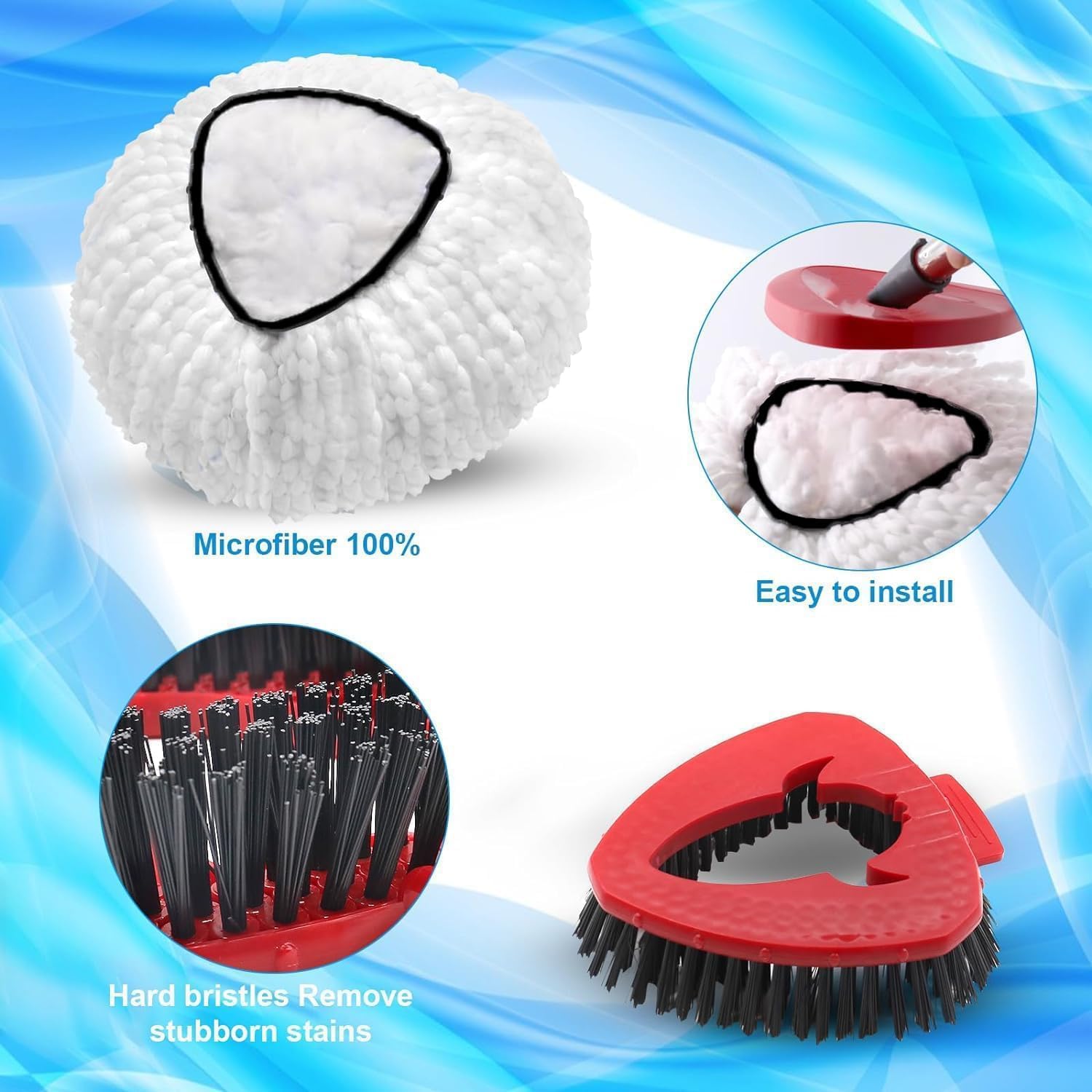 Replacement Heads and Brush Set for O Cedar EasyWring Mop System