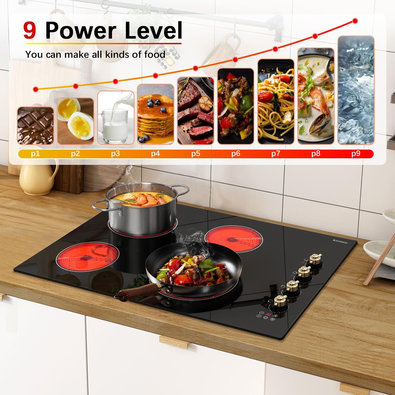 KarinAR Built-In Electric Cooktop 30-inch with Touch Knob Controls