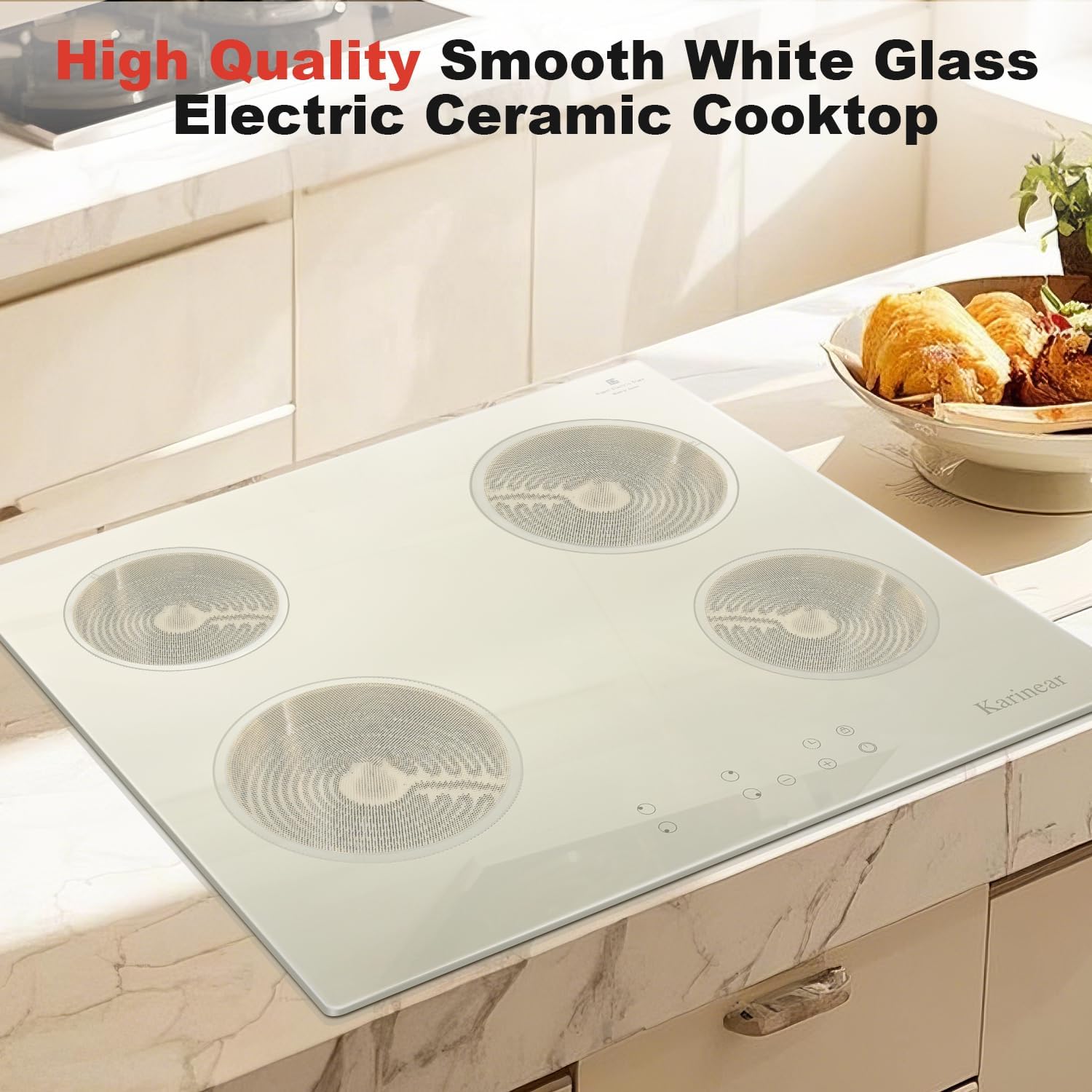 Karinari 24-Inch White Glass Electric Cooktop
